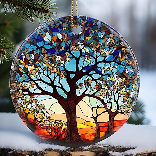 Touber Adorno de árbol de la vida, decoración de Navidad, idea de regalo de vacaciones, recuerdo de reliquia, cerámica redonda, regalo de bolas,