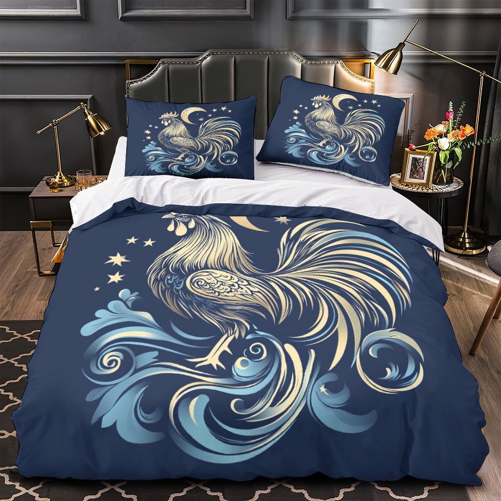 Housse de couette coq 3D hypoallergénique facile à laver pour lit enfant King