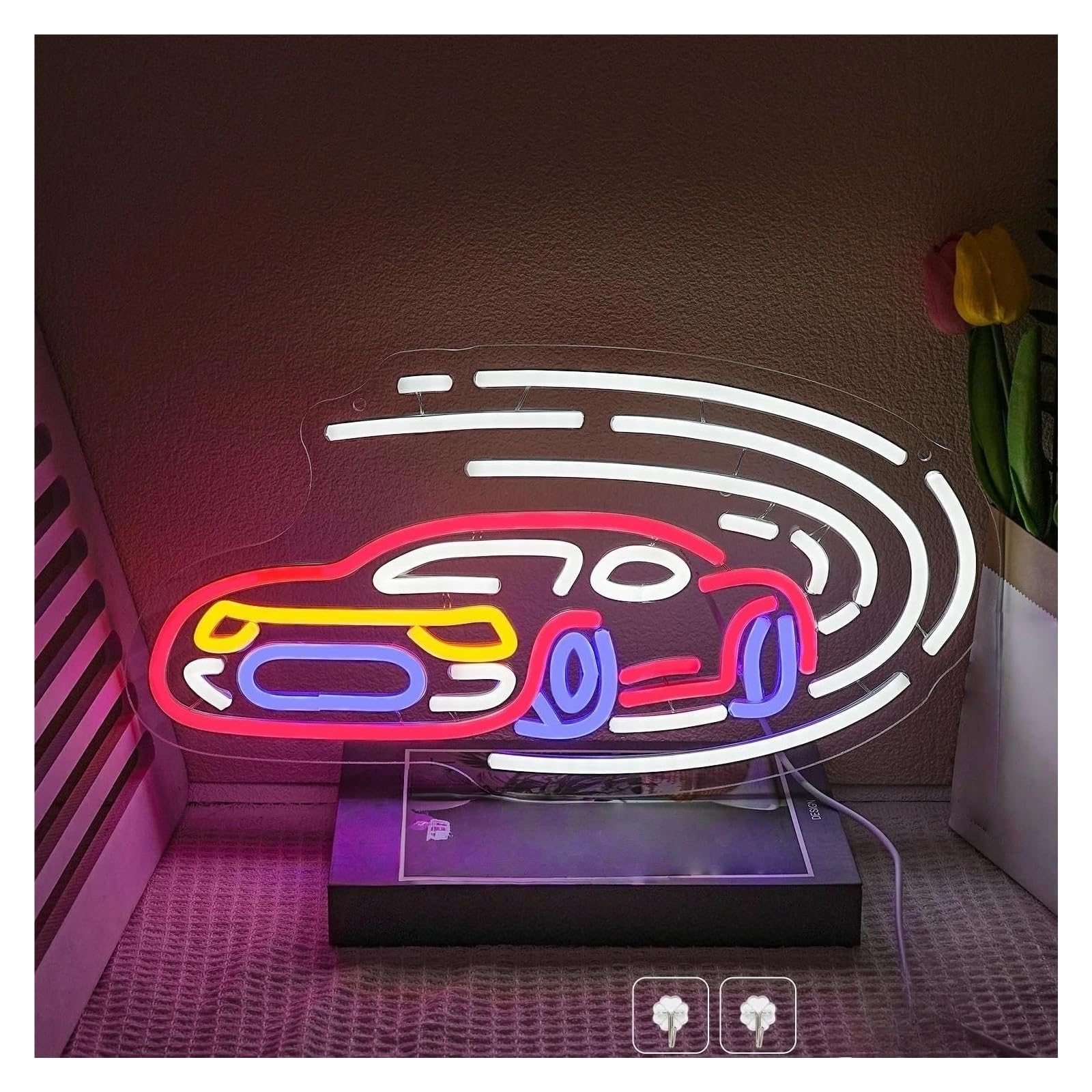 RONGCH Hanging Art Signs Racing Car Neon Sign USB Dimmable LED Light for Bedroom Playroom Garage Room Man Cave Bar Home Decoration 42cmx22cm
