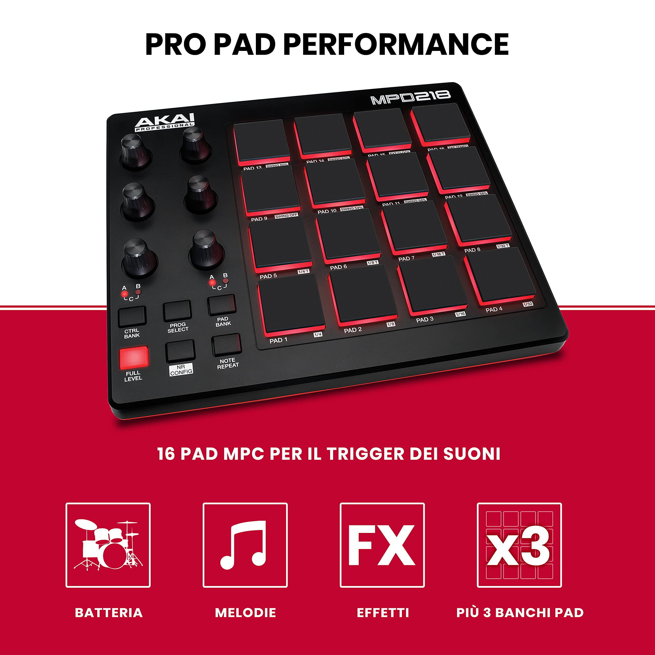 M-Audio Keystation 49 MK3 + AKAI Professional MPD218 – Tastiera MIDI USB a 49 tasti + Controller MIDI USB con 16x3 Pad MPC e Software