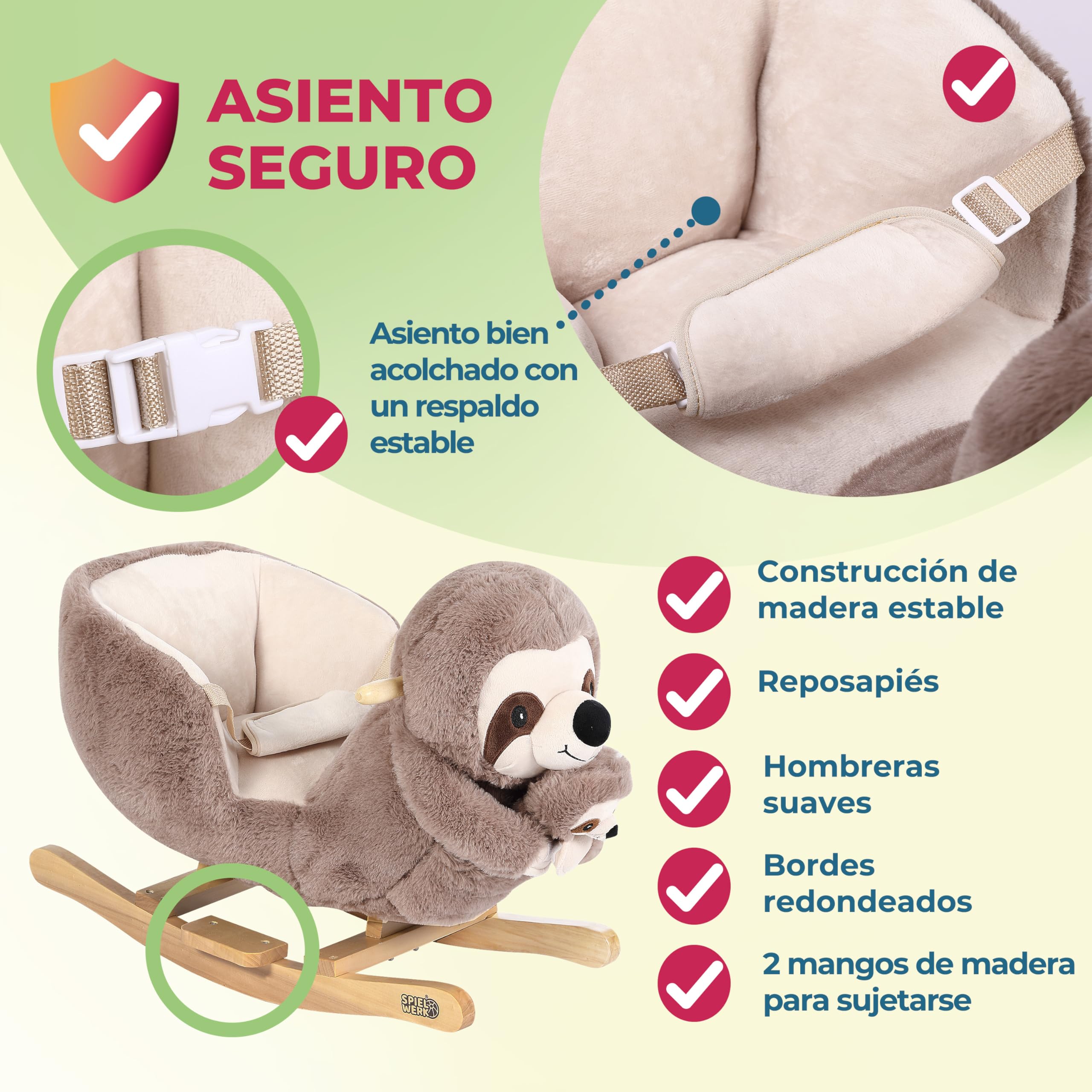 Deuba Peluche Balancín para Niños Perezoso Mecedor con Cinturón de Seguridad Teddy Bebé Extra Juguete