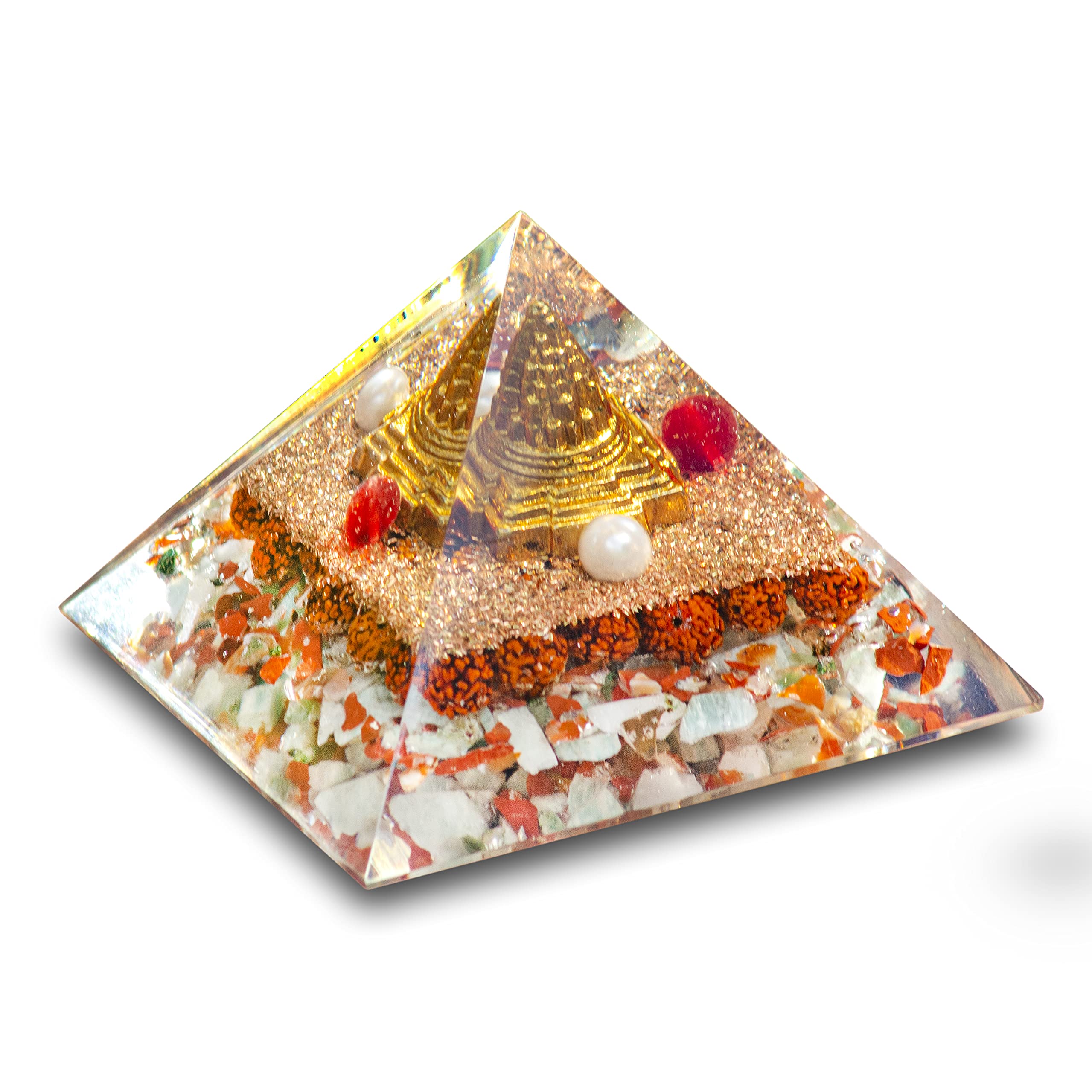 Shree Shri Yantra Pyramid for Wealth and Prosperity, Healing Removing Negativity Positive Energy Vaastu and Feng Shui Stone (2.5-3 inch)