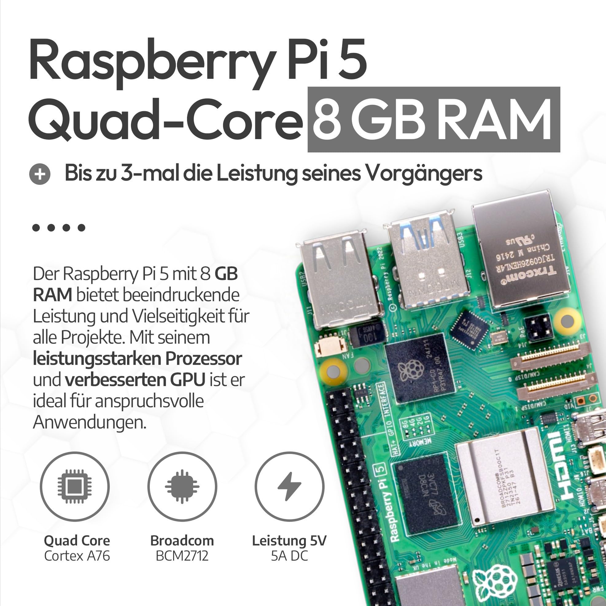 db-tronic Starter Kit para Raspberry Pi 5 8 GB | Edición 64 GB | Alimentación 27 W | Carcasa Airflow | Refrigeración Activa | Micro HDMI 4K | Ideal para Home Assistant y el Smart Home