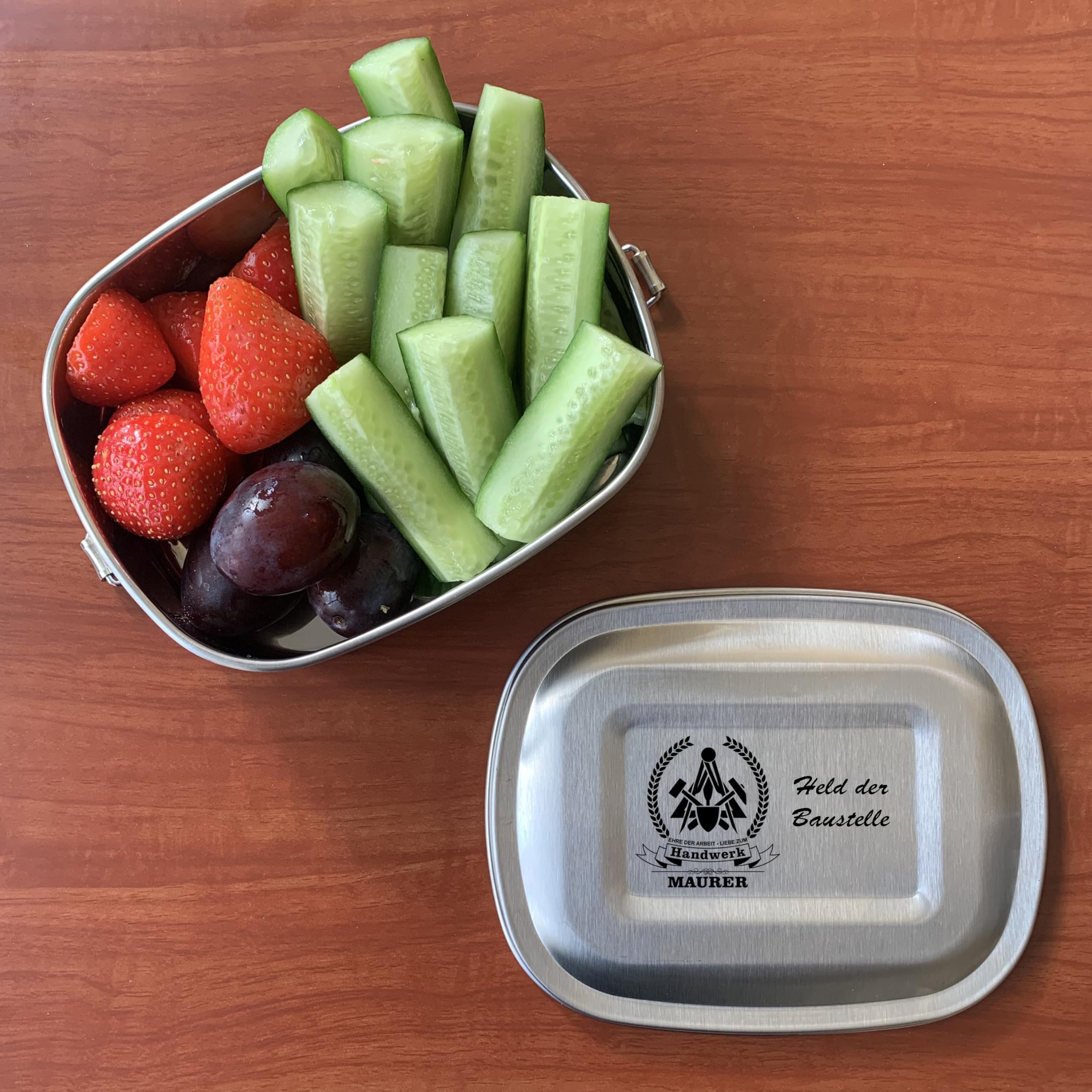 Edelstahl Brotdose Lunchbox Erwachsene mit Gravur Zunftsymbol Maurer und Wunschgravur Dein Name personalisiert in 3 Größen auch als Set (Lunchbox Maurer Set (kleine und große Dose))