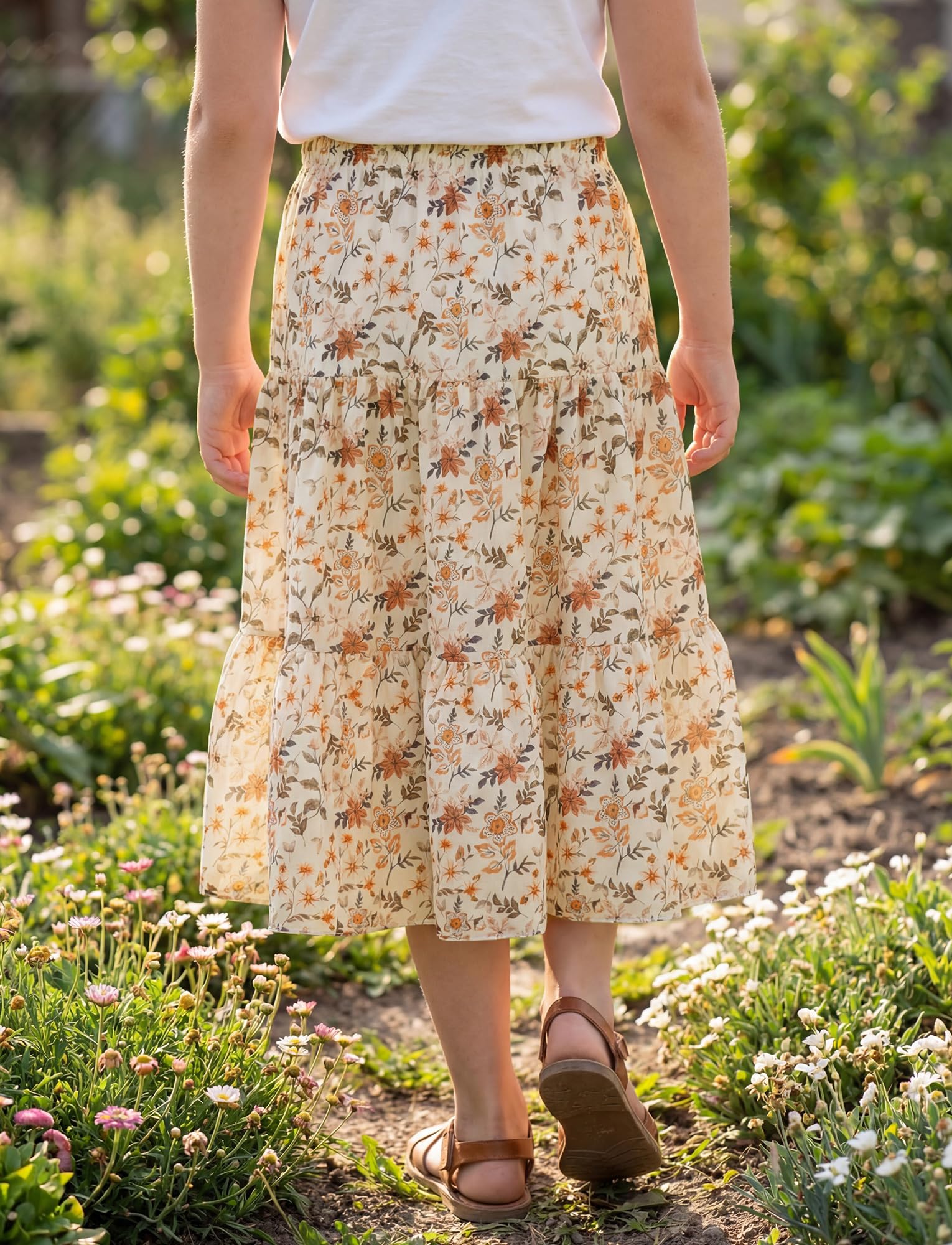 Maxi gonna floreale da ragazza, stile boho, linea a trapezio, elastica, a vita alta, gonna lunga, per vacanze estive e vacanze 8-13 anni