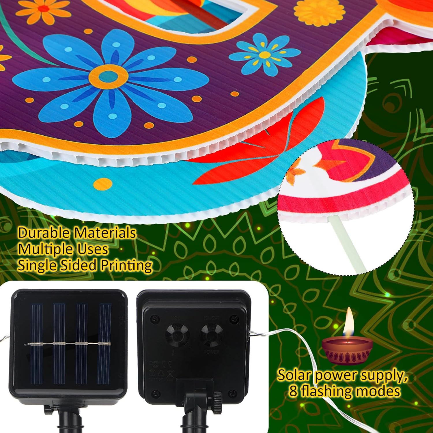 Leinuosen 15 Pcs Happy Diwali Yard Sign Decorations with Stakes and 2 Solar String Light Outdoor Happy Diwali Light up Decorations for Home Indian Deepavali Party Lawn Home Garden Outside Decor