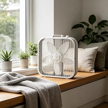 20 Inch 3 Speed Classic Box Fan with Weather Resistant Motor High Velocity Floor and Window Fan for Whole House Air Circulation and Rapid Cooling White