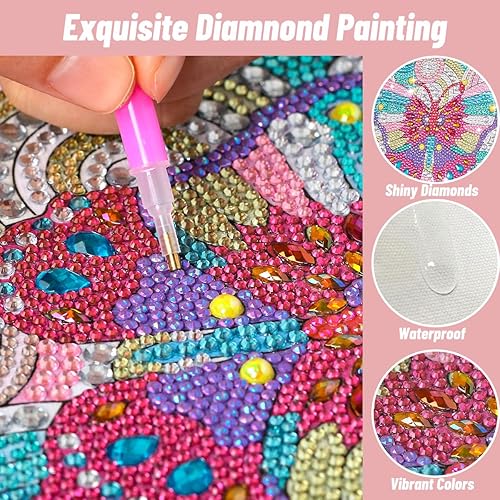 Miniatura 3 de ZUYUSUT Paquete de 4 bonitos kits de pintura de diamantes con flores de mariposa para niños y niñas de 3 a 12 años, manualidades, juegos de pintura
