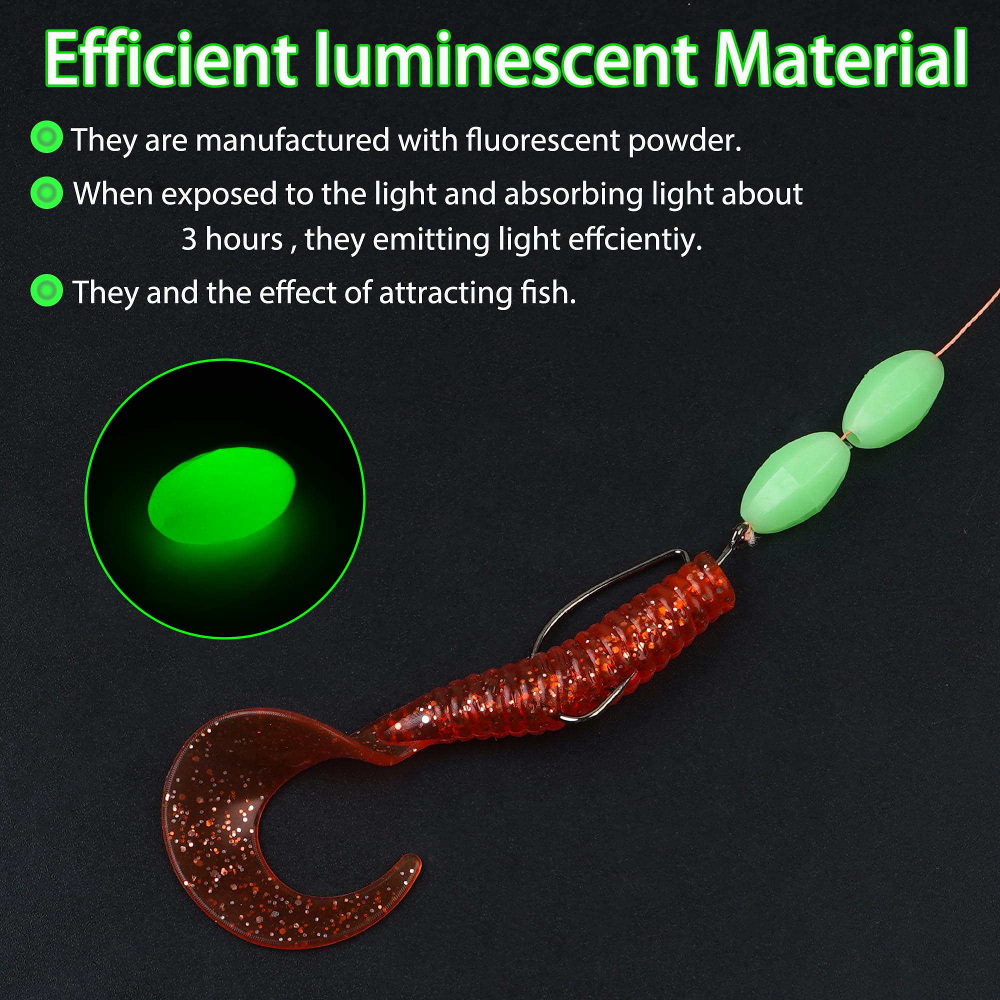 Glow Fishing Beads 120pcs Soft Plastic Luminous Saltwater Fishing Beads Oval Round Bead Fishing Lures Green White Sea Fishing Bead Fishing Tackle Tools Green