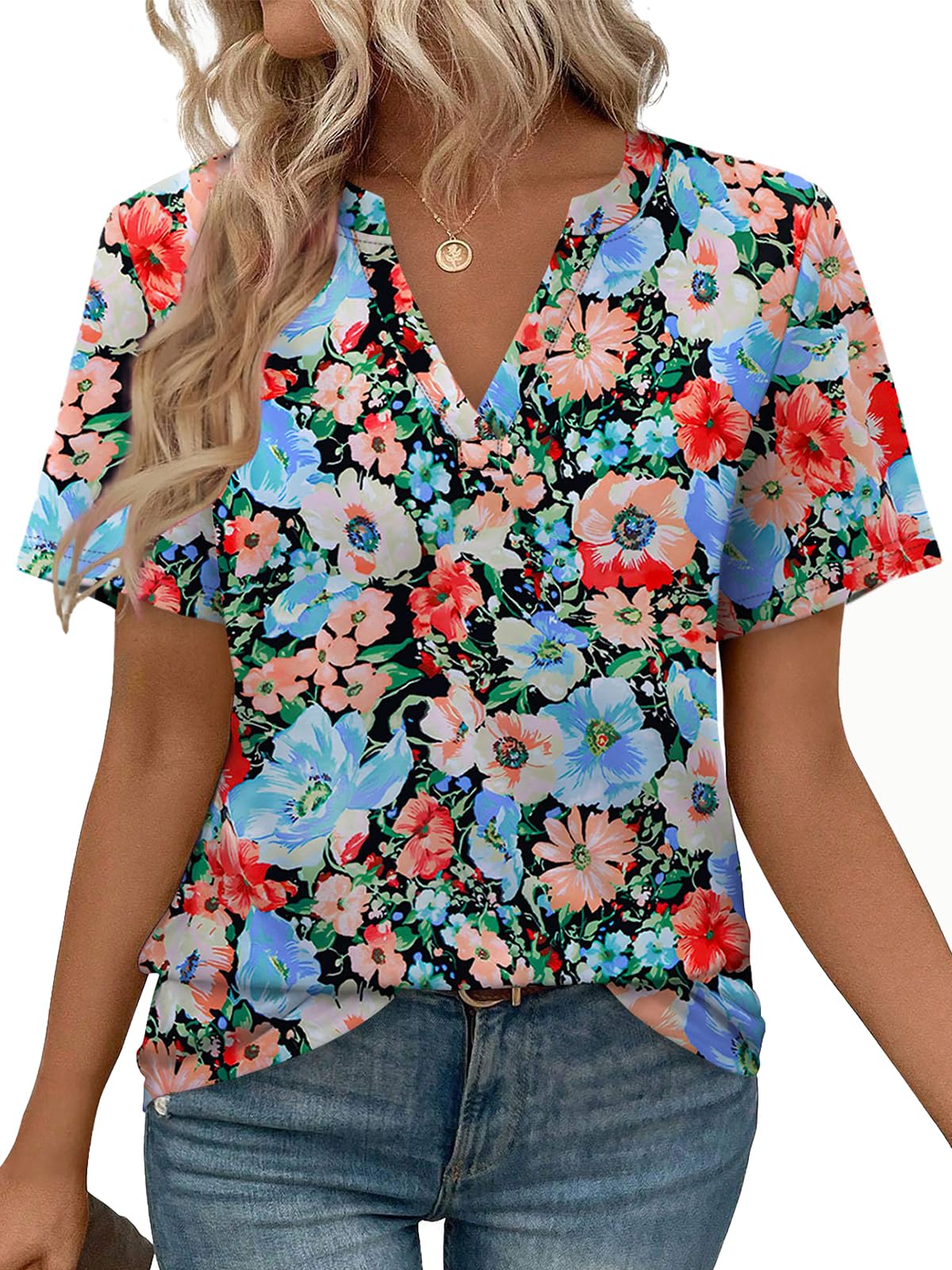 WEESO Womens Tops Summer Short Sleeve V Neck Blouses Business Casual Loose Fit Tshirts Trendy Fashion Outfits