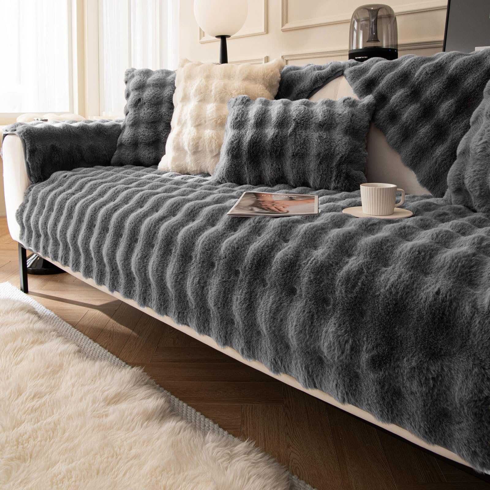 BXAEYIPOR Couch Überzug,Sofa Überzug,Sofa-Schutzhülle mit Rutschfester Unterlage,Neue Universelle rutschfeste Solide Strukturierte Sofa Überzug für Wohnzimmer,Multi-Size Sofa Sitzkissenbezug.