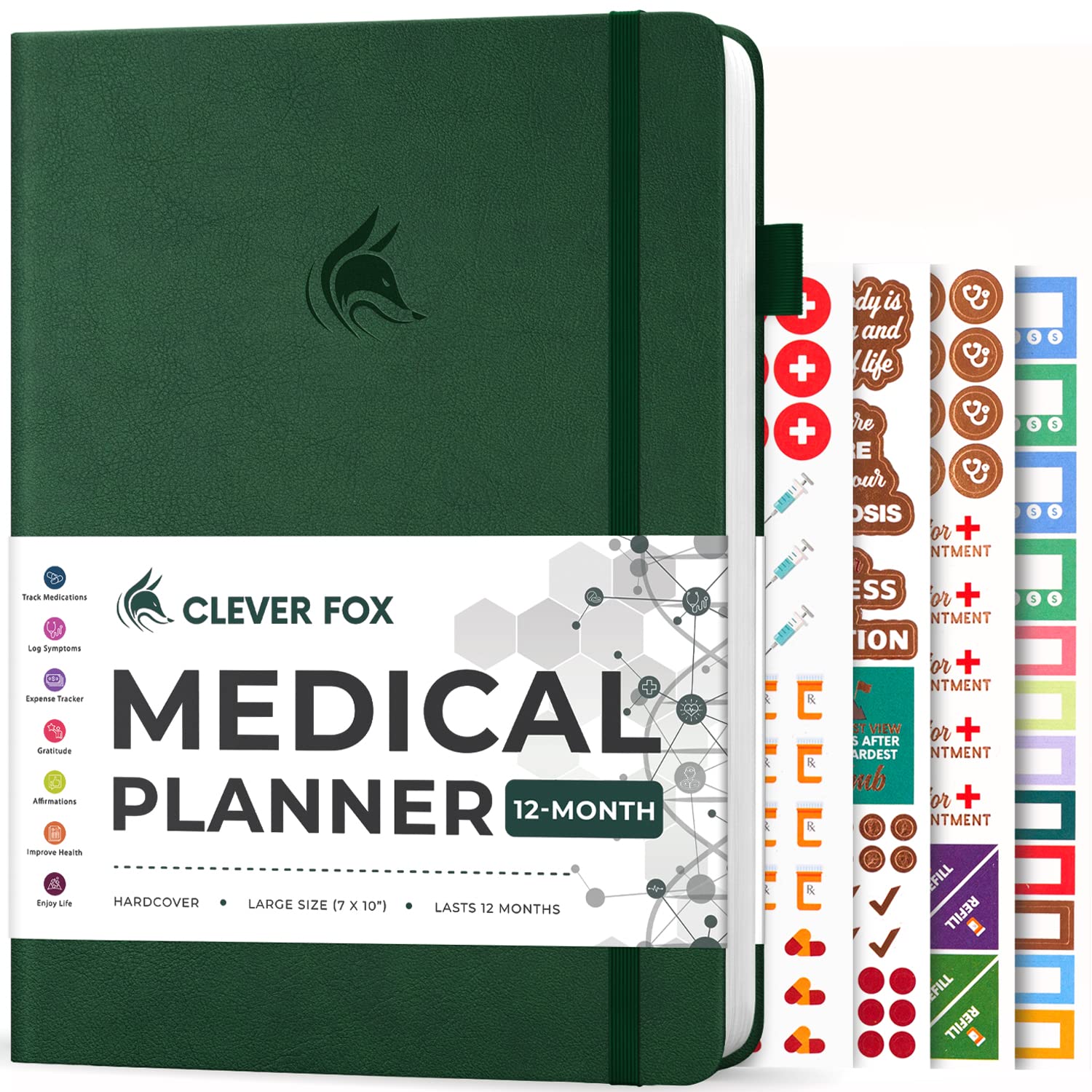Clever Fox Large Medical Planner 12-Month – Medical Notebook, Health Diary, Wellness Journal to Track Health – 12 Months, 7x10.5″ (Forest Green)