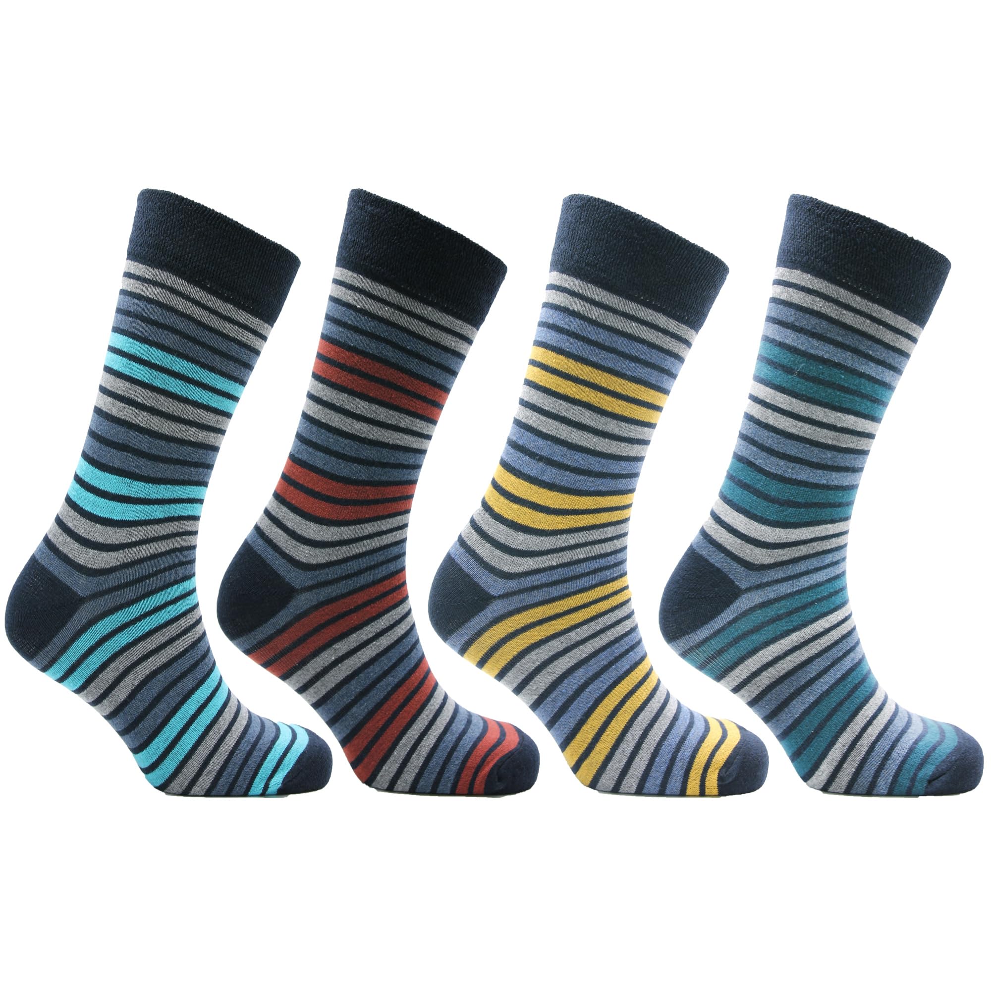 Pierre Klein Men's Assorted 6-Pairs Striped Socks - Smart Dress Look - Suitable For Work And Casual Wear - Cotton Rich, Breathable And Durable - Uk 6-11 (Eur 39-46)
