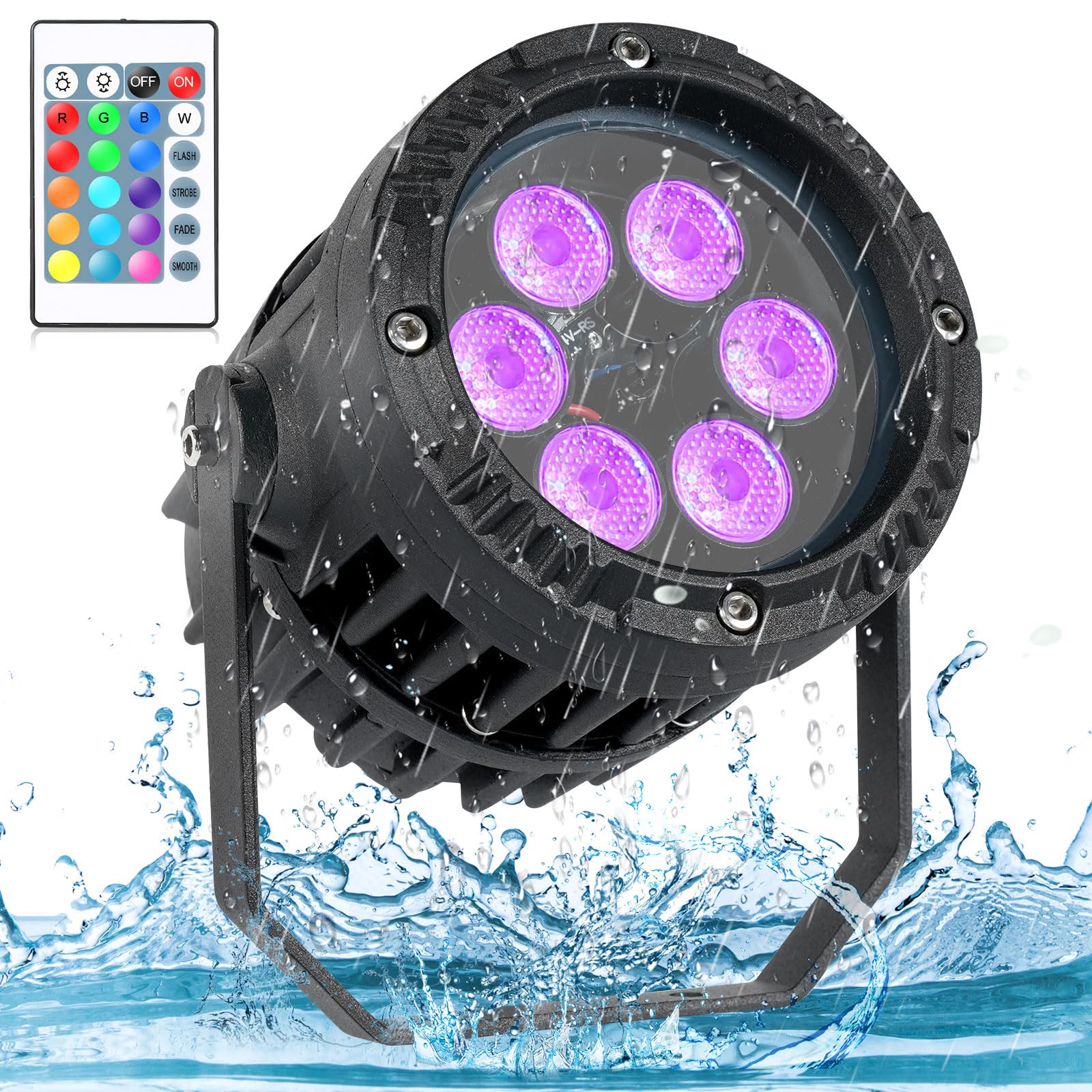 6 x 3W IP67 Luz Par Impermeable, RGBW 4 en 1 Luces de Discoteca DJ Luces Escenario con Control Remote, para Actuaciones al Aire Libre, Césped, Fiesta, Bar, Actividades Festivas