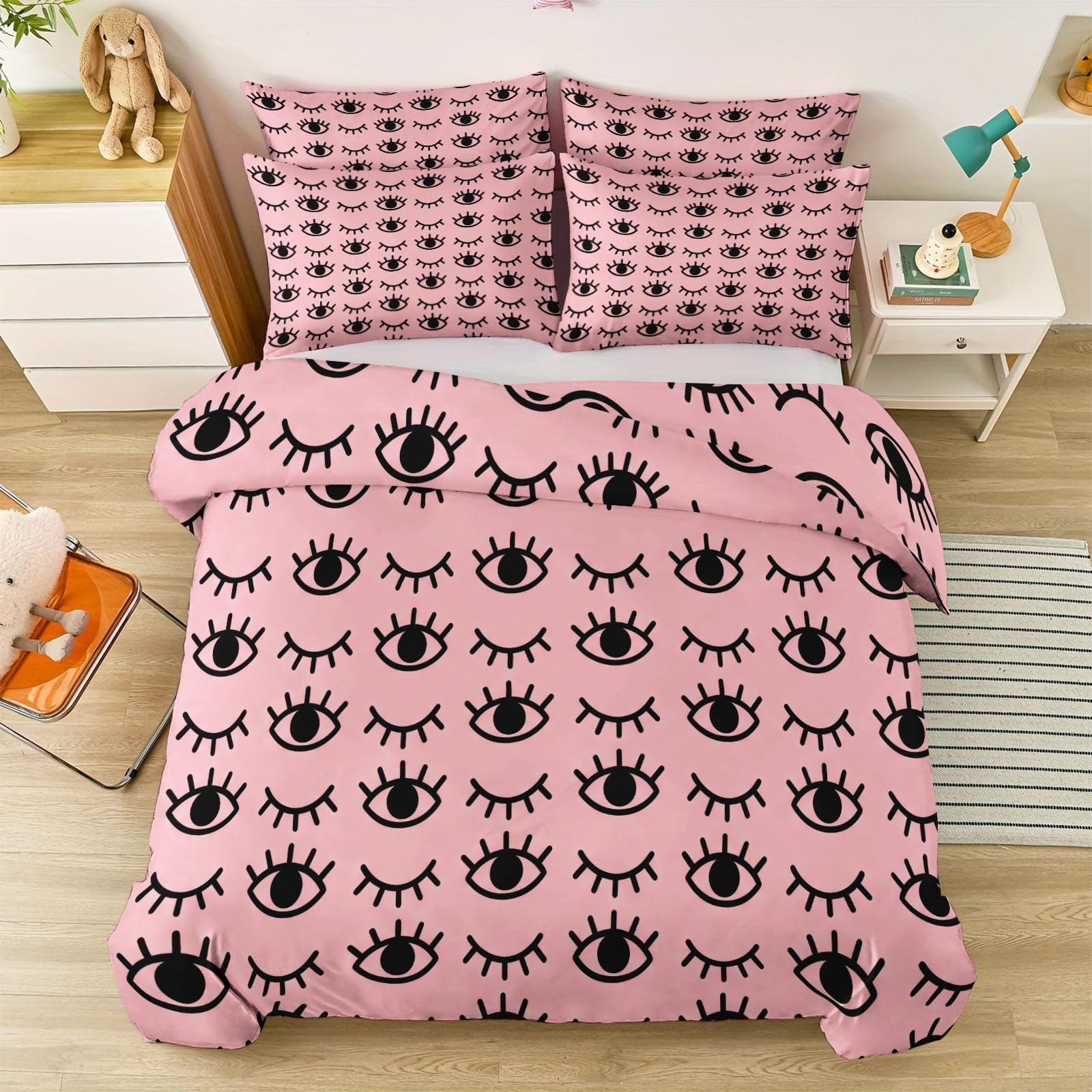 Biancheria da letto con linee geometriche mistiche, iris, 200 x 200 cm, rosa, arte moderna, copripiumino reversibile in microfibra di alta qualità, per persone allergiche, con chiusura lampo, 2 federe
