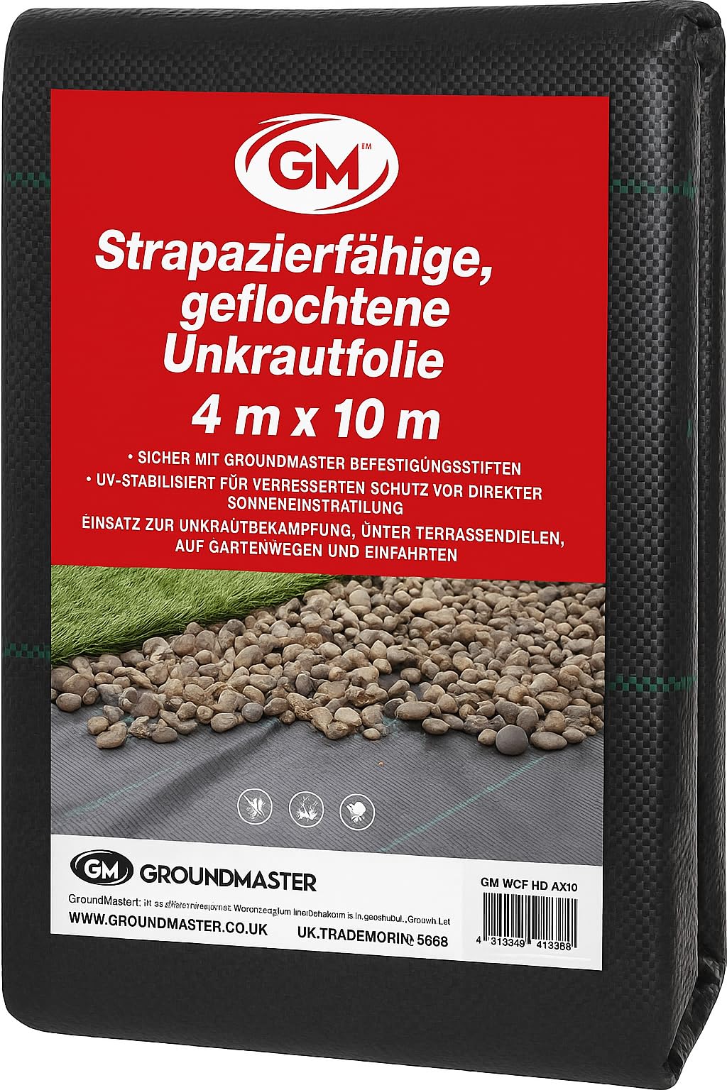 GroundMaster Unkrautvlies Extra Stark (4 m Breit x 10 m Lang) - 100g/m² Unkrautvlies Wasserdurchlässig, Bodengewebe Unkrautflies für Garten, Hochbeet, Einfahrt usw., Anti Unkrautvlies Pflanzfolie