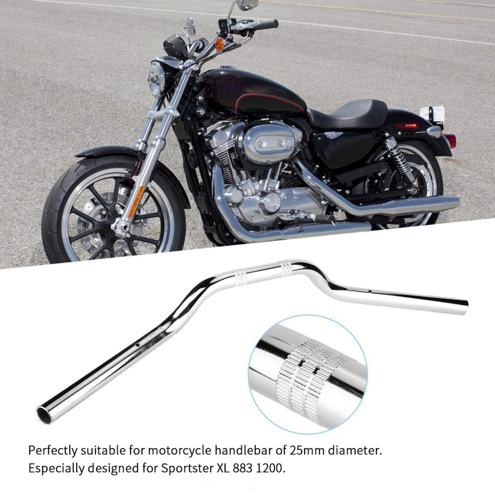 Manillar de Motocicleta Yctze 25 mm Apto para Sportster XL 883 1200 (Cromado) Acero Aleado