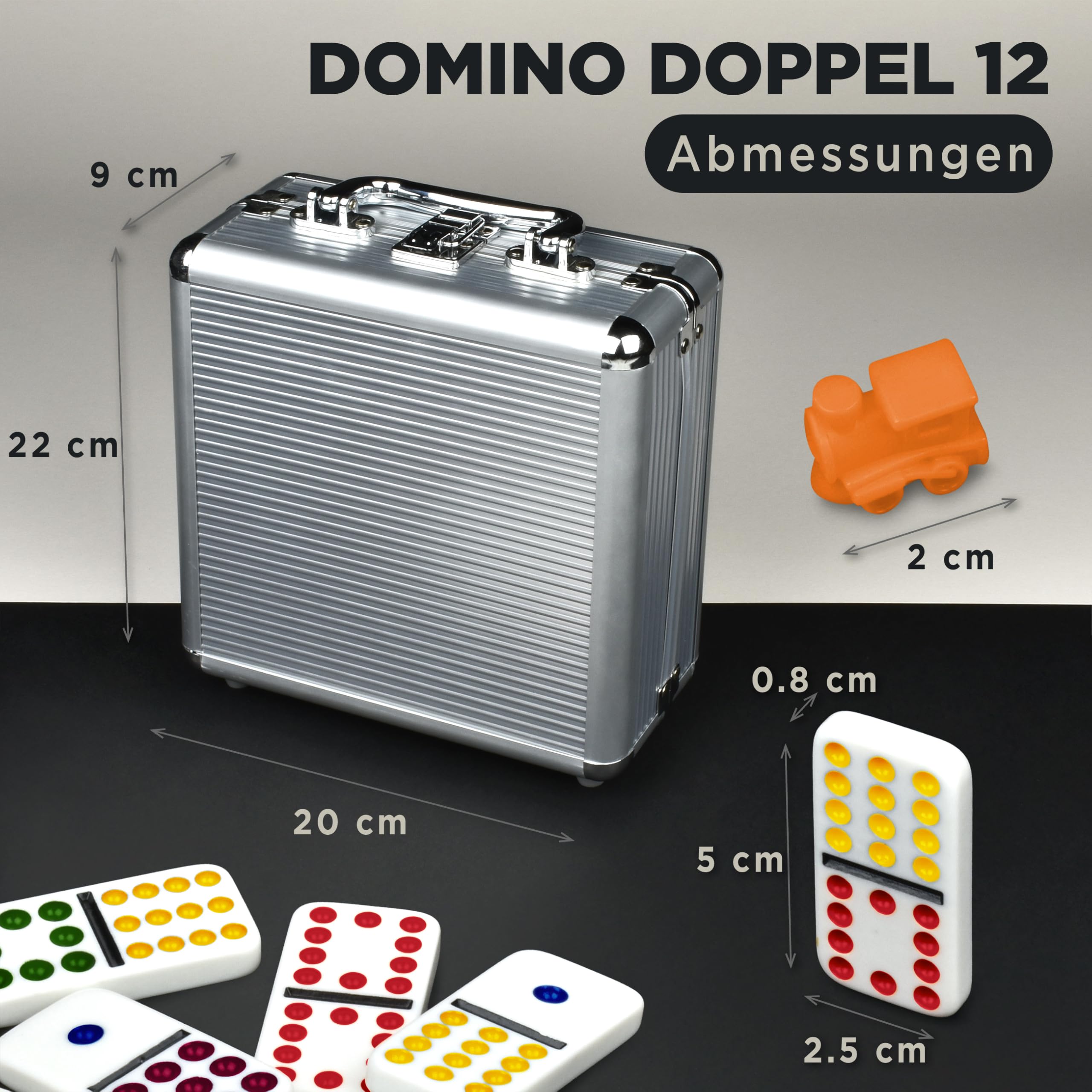 Queensell Mexican Train Domino-Set mit Holzmittelstück, Domino-Brettspiele – Doppel-12 Domino-Set für Familienspieleabende für Erwachsene und Kinder ab 8 Jahren