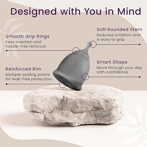 Miniatura 3 de EcoBlossom Taza y estuche menstrual reutilizables, las tazas de silicona de grado médico más fiables, uso cómodo durante 12 horas (grande (paquete