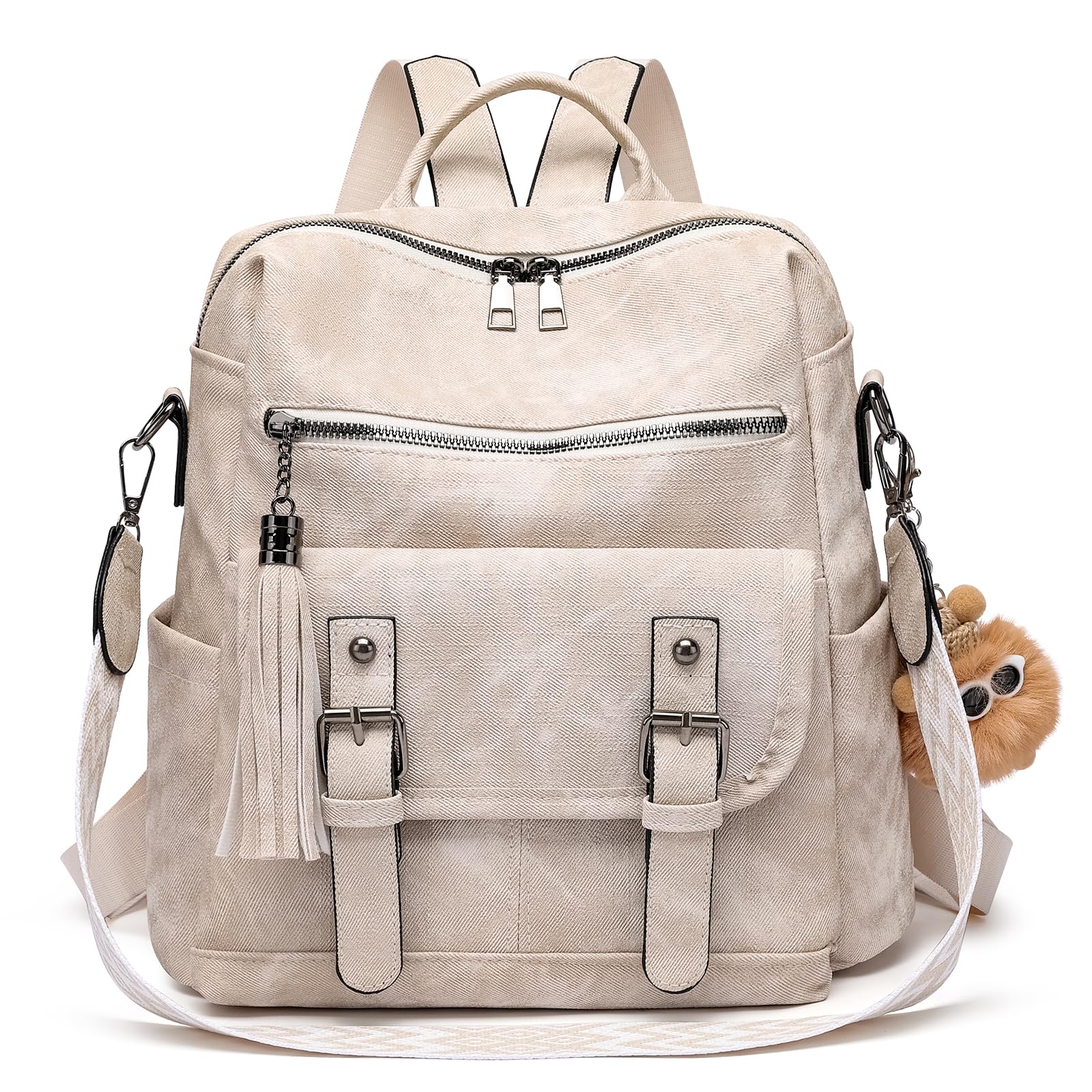 Sac à Dos Femme Antivol en Cuir Vegan, Multifonctionnel Sac Bandoulière Sacs à Main Femme Convertible avec Pendentif Amovible, Backpack pour Travail Voyage L'École Université Collège Shopping