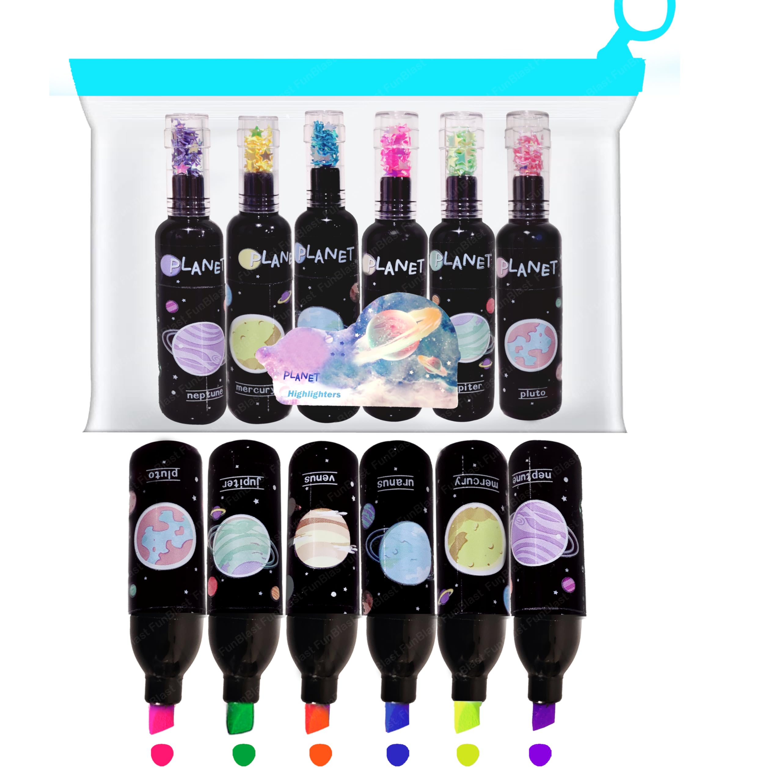FunBlast Highlighter Pens – 6 Colors Highlighter Pen Set, Aesthetic Highlighters, Chisel Tip Book Marking Pen, Pastel Colors Chisel Tip Marker Pens, Drawing Pens for Office & Writing (Planet) (B0CWQVDXM5) Amazon Price History, Amazon Price Tracker