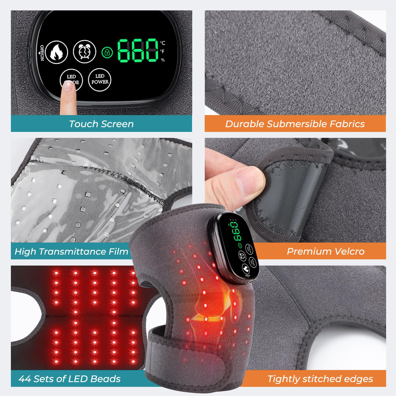 Faja Térmica Para Rodilla Sin Cables Con Luz Roja, Luz Roja De 660nm Y Luz Infrarroja Cercana De 850nm, Almohadilla Térmica Con Control Táctil, Almohadilla Térmica Portátil Para Hombro Con 5000mAh