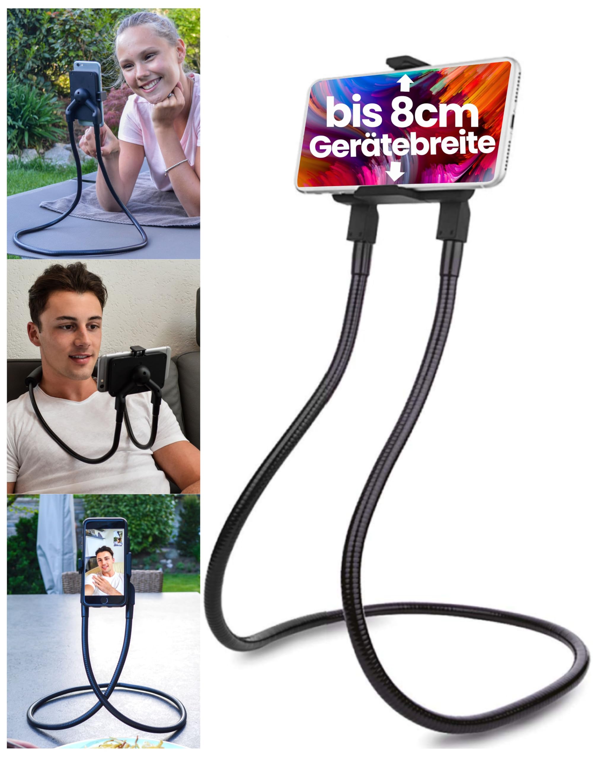 Smartphone Halterung - Handy Stativ flexibel - Schwanenhals Handyhalterung Bett - Handy Halterung Tisch, Handyhalterung Nacken mit Polster- Handyhalterung iPhone - Universal