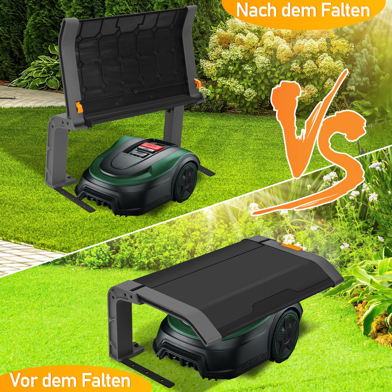 Klappbare Mähroboter Garage Dach Carport für Rasenmäher Rasenroboter Automower, Klappbare Überdachung| Rasenroboter Garage für Garten Witterungsbeständig+UV-Schutz - einfacher Aufbau