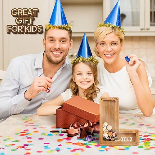 Miniatura 6 de Alcancía para niños y niñas, hucha grande de 26 letras del alfabeto inglés, madera personalizada, caja de ahorro de dinero personalizada, nombre de