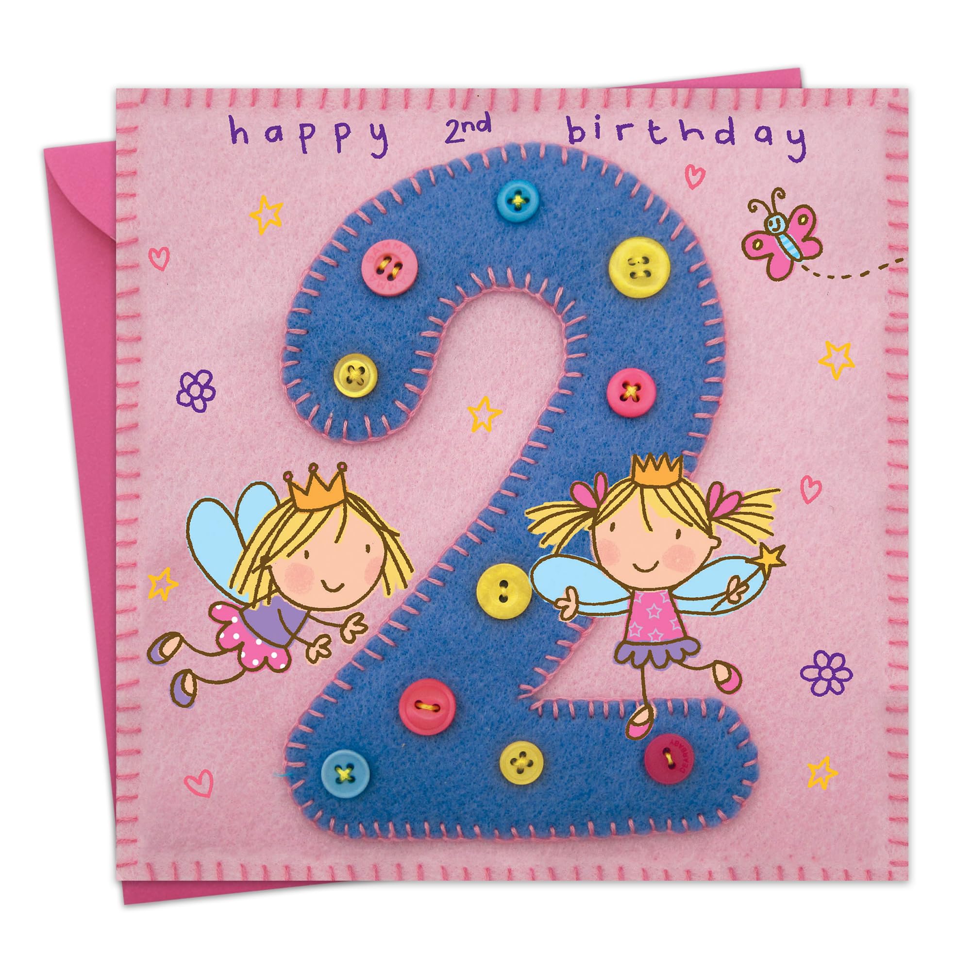 Twizler 2nd Birthday Card For Girl with Fairy Princess and Butterfly - Two Year Old - Age 2 - Childrens Birthday Card - Girls Birthday Card - Happy Birthday Card