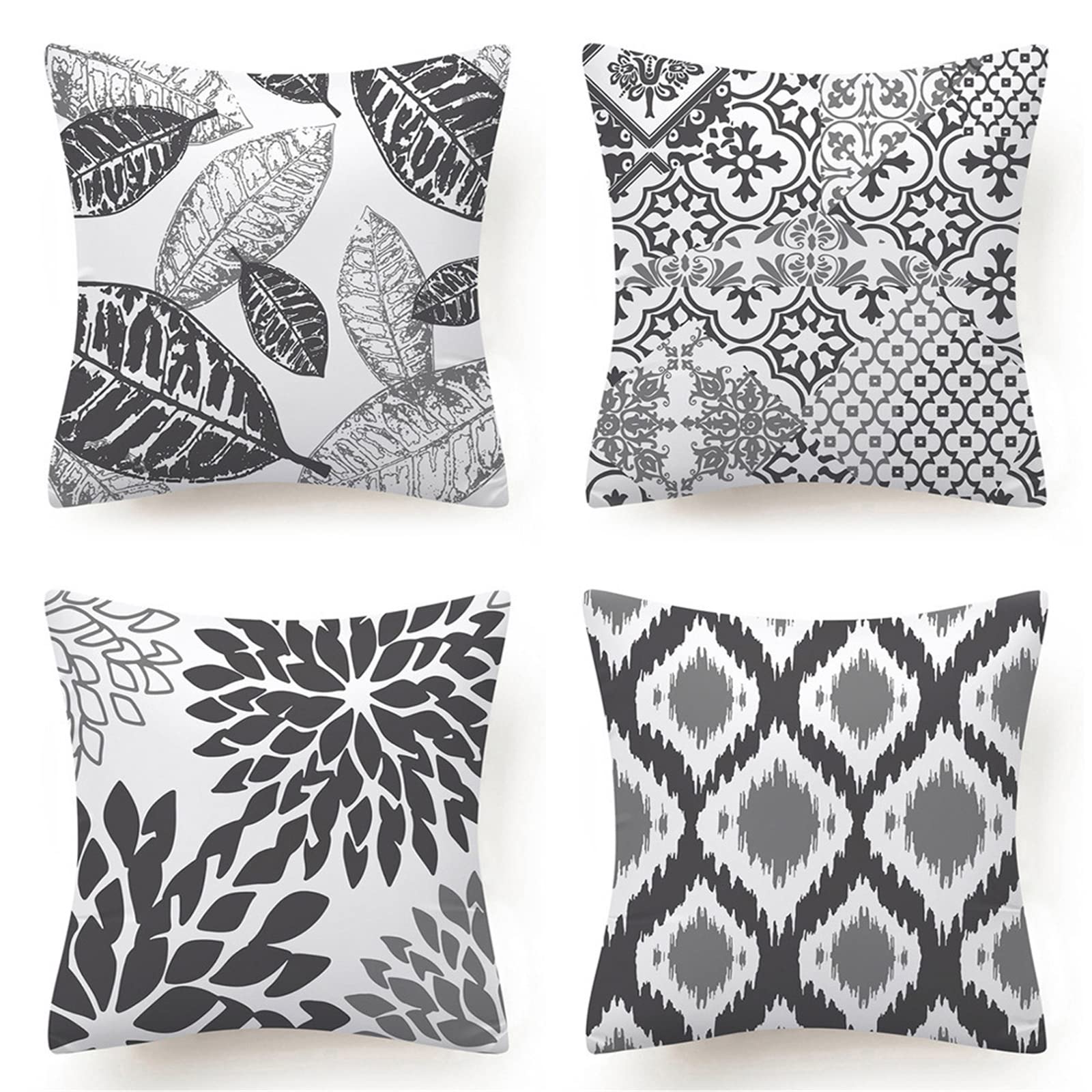 Kissenbezug 60x60cm 4er Set Geometrische graue Gänsebl Dekokissen Kissenbezüge Sofakissen Soft Kissenhülle Couch Kissen Mit Verdecktem Reißverschluss Modern Zierkissen Kissenhülle für Wohnzimmer Sofa