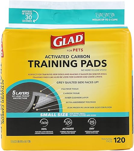 Miniatura 7 de Glad Almohadillas de entrenamiento para perros de carbón activado para mascotas, tamaño pequeño 17.5 x 23.5 pulgadas, absorben olores, almohadillas