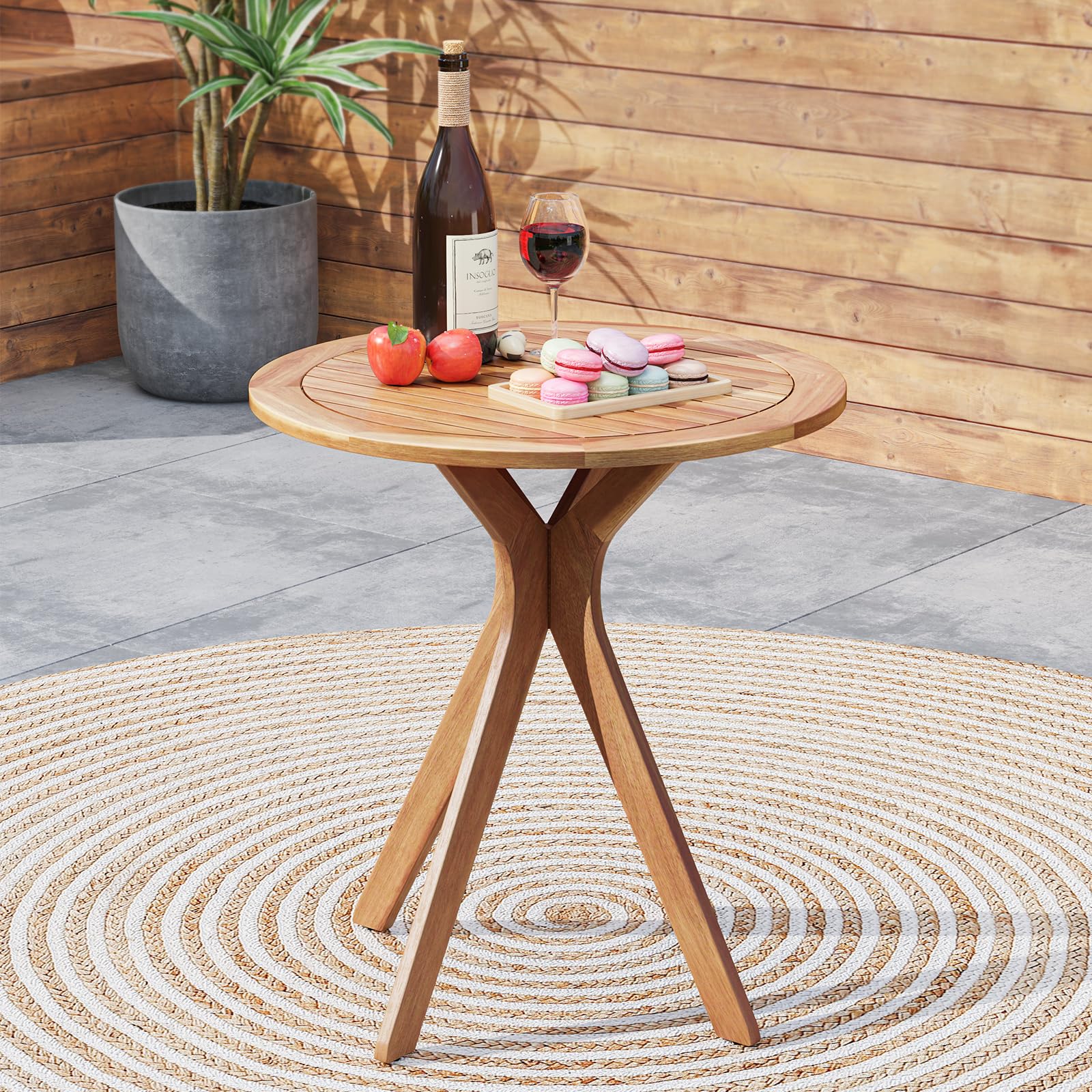 COSTWAY Mesa Auxiliar de Madera para Patio, Mesa de Jardín Redonda de 70 cm con Base de X, Mesa Auxiliar de Café para Jardín, Patio, Sala de Estar