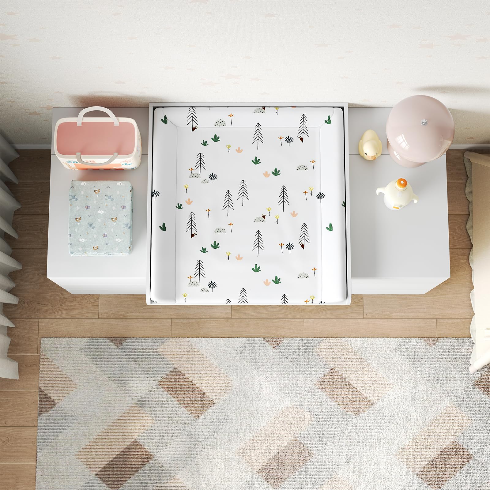 WOLTU Cambiador Accesorio para Cómoda, Tablero Cambiador de Pañales con Borde Protectora, MDF Blanco, 160x80x10 cm (Zona para Bebé 80x80 cm)