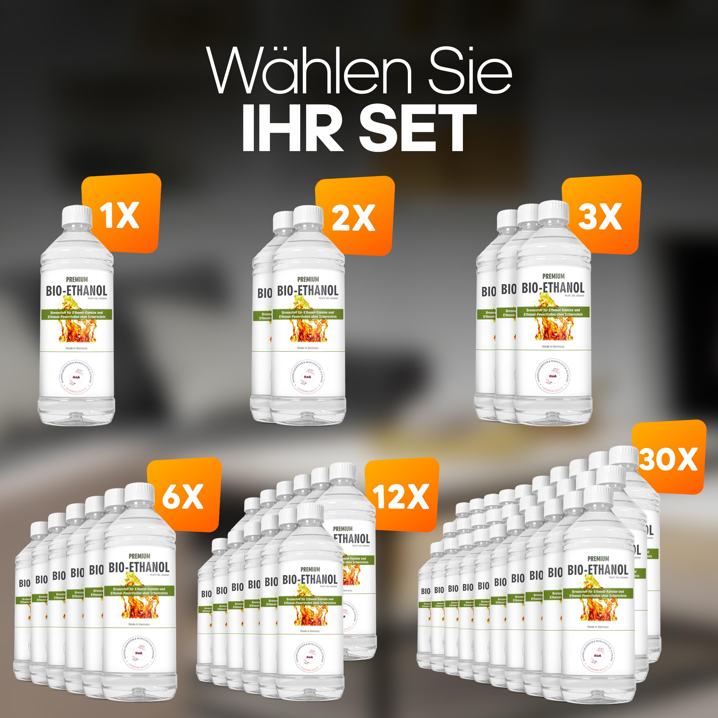 HaA Bioethanol 96,6% Premium 1 Liter – Für Bioethanol Kamin & Tischfeuer Indoor – Bio Ethanol für Tischkamin Indoor & Outdoor - Geruchsarm & rückstandsfrei – aus nachwachsenden Rohstoffen