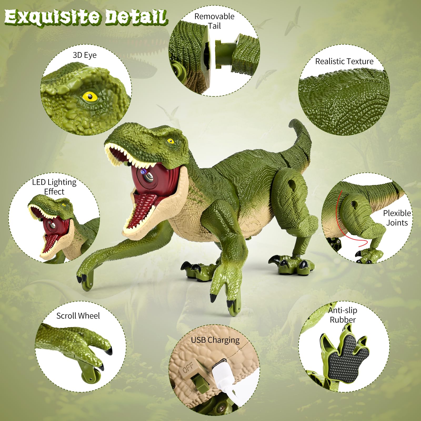 Zdalnie sterowany prezent dla dzieci, RC T-rex dinozaur, elektryczna zabawka prehistoryczne stworzenia, prezenty na Boże Narodzenie i urodziny dla chłopców w wieku 3-15 lat