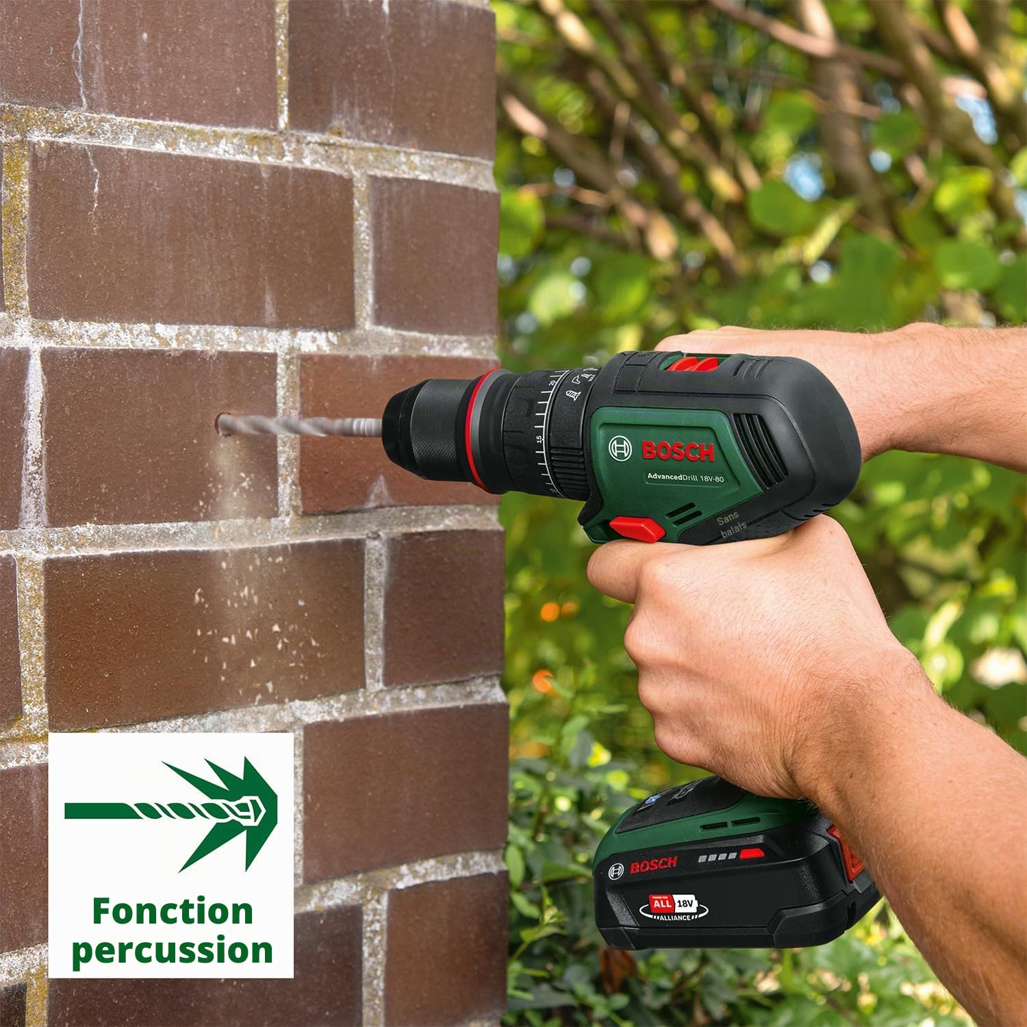 Bosch Perceuse-visseuse à percussion sans fil AdvancedImpact 18V-80 QuickSnap (pour percer et visser ; système 18V ; sans charbon ; 82 Nm ; mandrin de 13 mm ; poignée auxiliaire ; sans batterie)