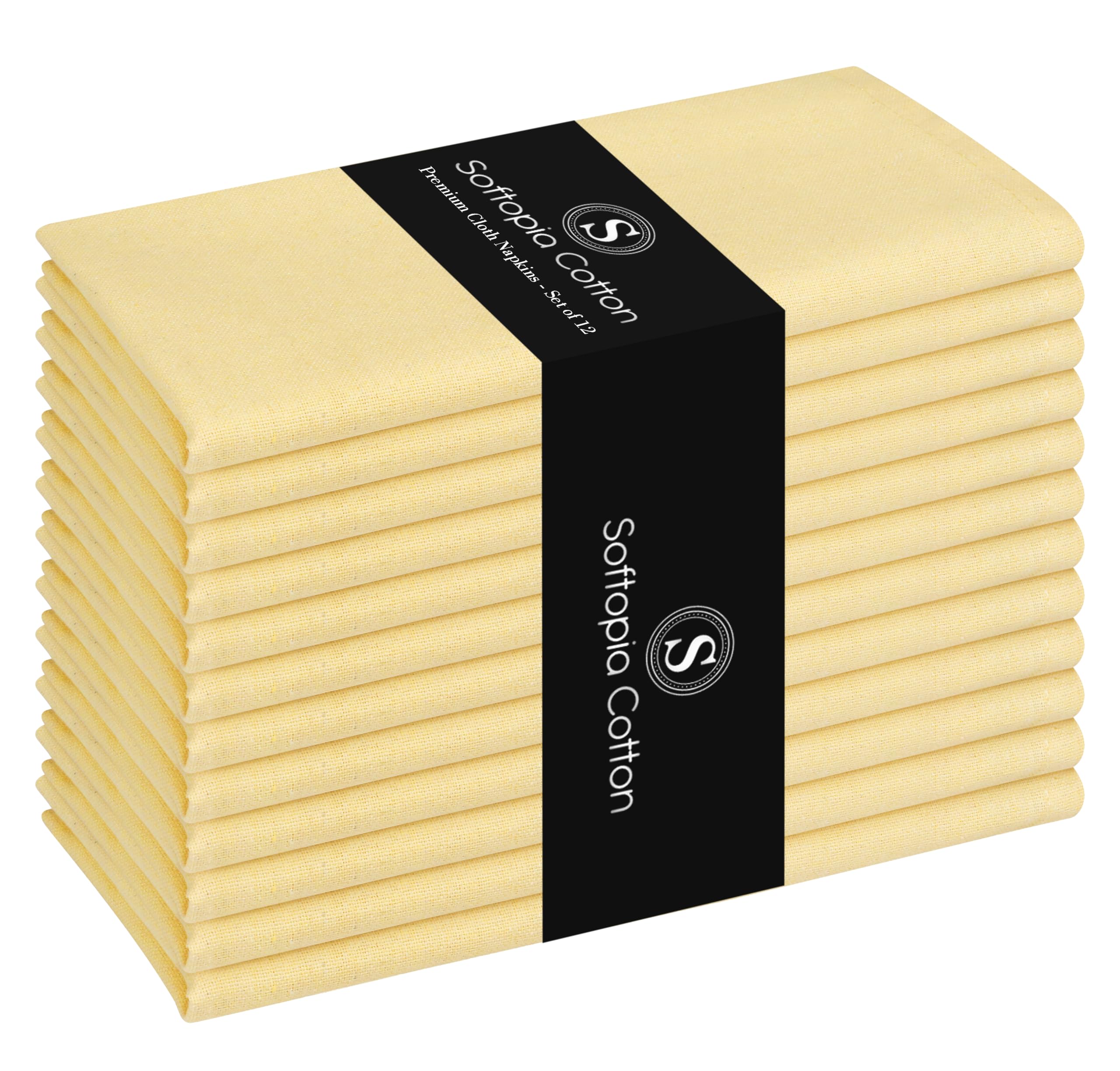 Pale Yellow Cloth Dinner Napkins 12 Pack, 17x17 Inches, 100% Cotton, Decorative Washable Cloth Napkin Set, Soft Premium Table Linen for Dining, Spring Buffet Parties, Easter Brunch