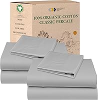 Vista 22 de California Design Den Juego de 2 sábanas individuales - 100% algodón orgánico, sensación de percal crujiente y transpirable, sábanas blancas