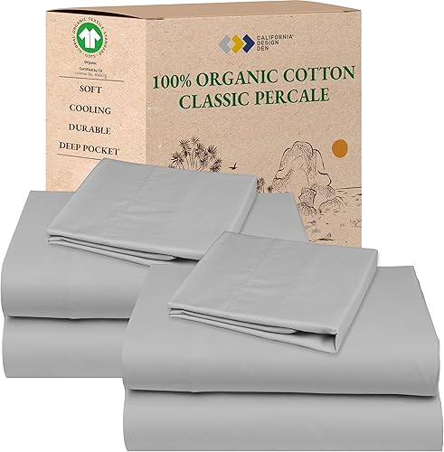 Vista 48 de California Design Den Sábanas de tamaño Queen – Sábanas suaves 100% 100% algodón orgánico con bolsillos profundos, percal nítido, transpirable y 04