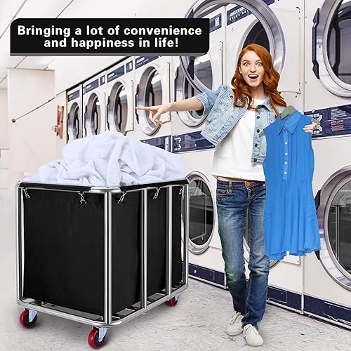 Miniatura 4 de Carrito de lavandería comercial con ruedas, carrito de lavandería industrial de 400 L sobre ruedas, cesta de lavandería rodante sobre ruedas,