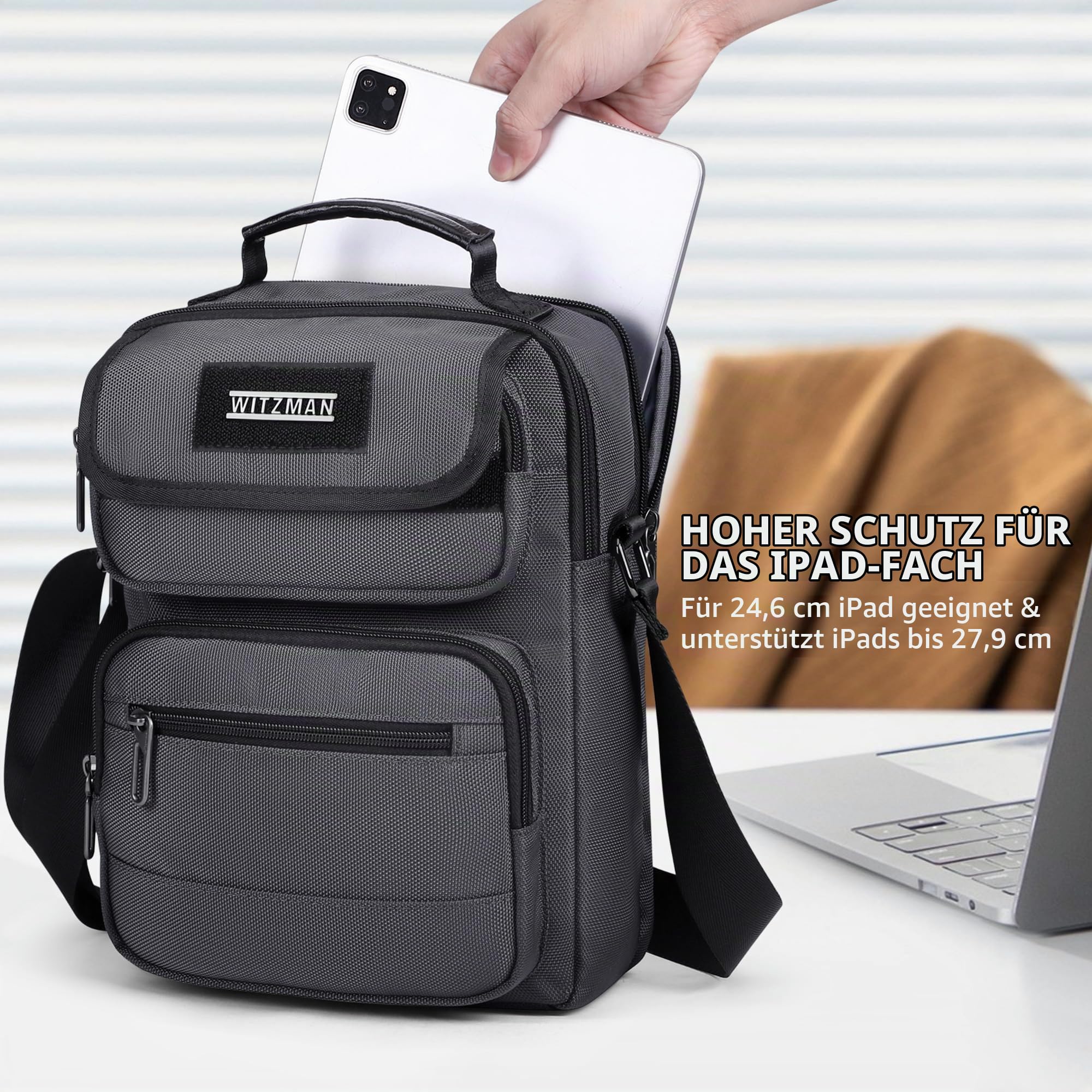 WITZMAN Umhängetasche Herren Handtasche Leicht Fit 11 Zoll IPad Schultertasche Herren Crossbody Shoulder Bags für Geschäftsreisen