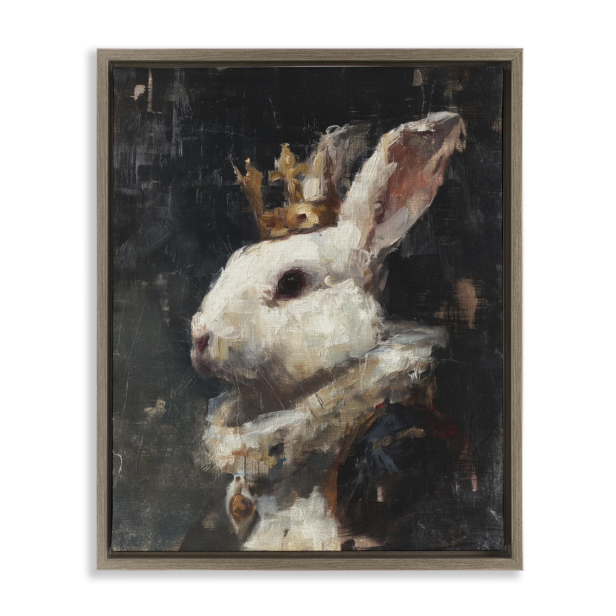 Stupell Industries Montalcino Elm (Textured) 'Regal Monarch Rabbit'| Floating Frame Canvas Art
