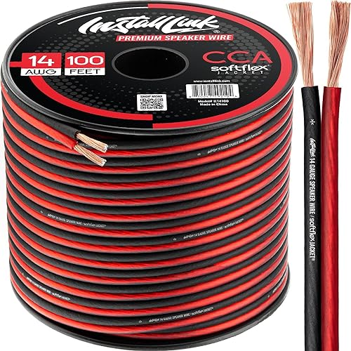 Install Link Cable de altavoz de calibre 14 (cable de altavoz) para cable de audio de automóvil, hogar o RV, 100 pies, CCA (paquete de 4)