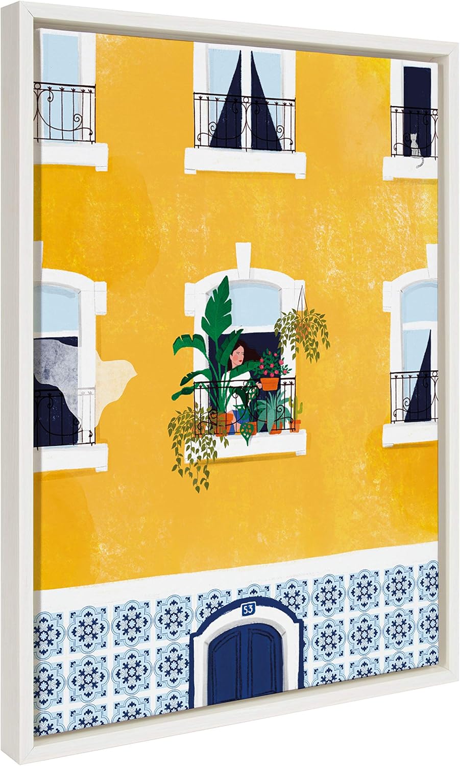 Kate and Laurel Sylvie Lisbon Framed Canvas Wall Art by Maja Tomljanovic, 18x24 White, Colorful Feminine Art Decor