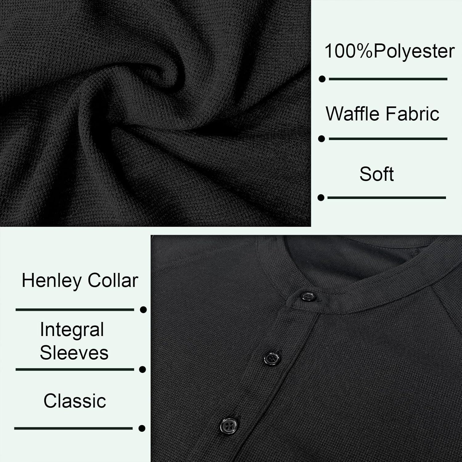 Muscle Cmdr Men's Lightweigt Waffle Henley Shirt Regular Fit Long&Short Sleeve Casual 3 Button Placket Underwear - Image 5