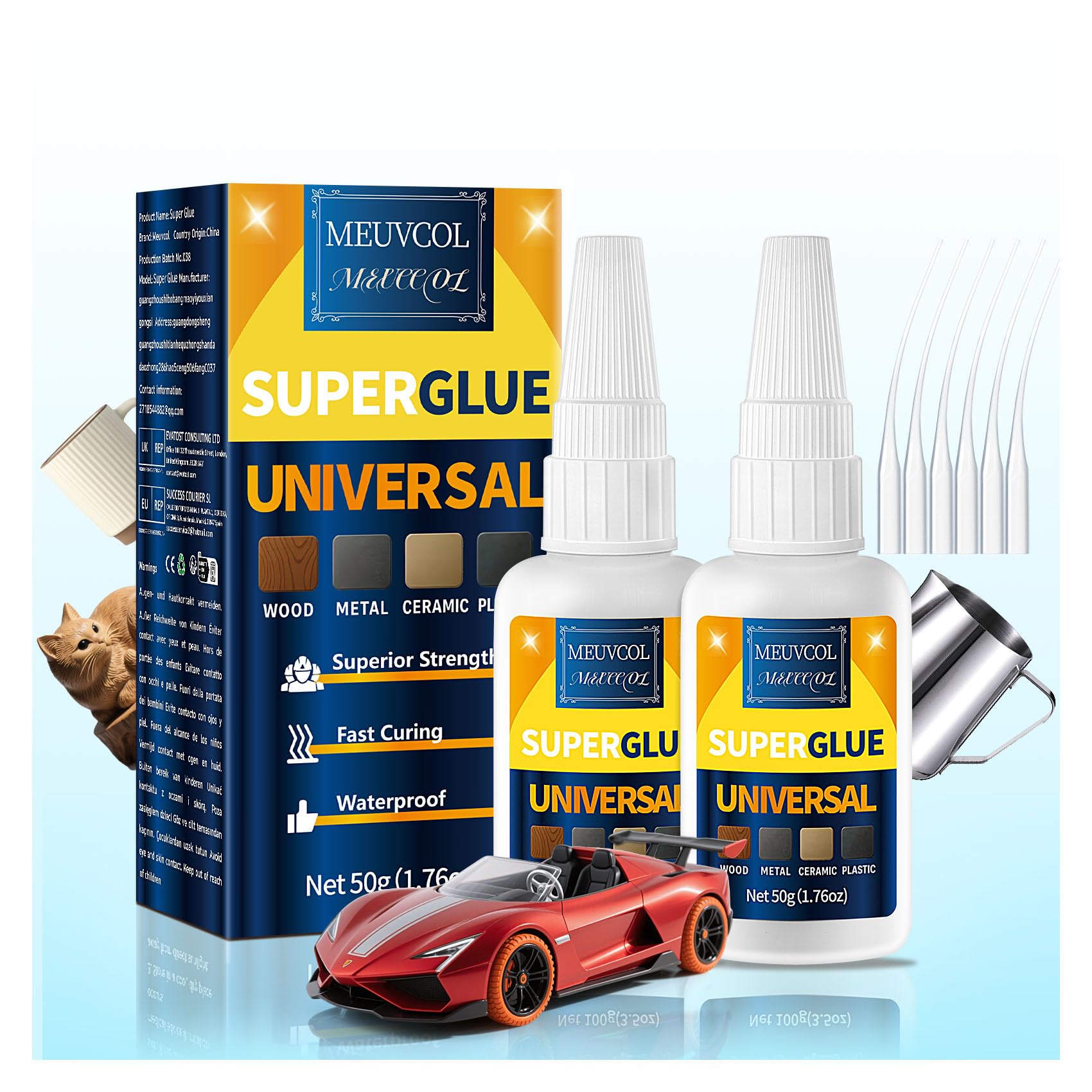 Meuvcol Super Glue All Purpose 100g - Instant & Waterproof Superglue for Plastic, Ceramic, Wood, Shoe, Glass, Leather, Rubber - Clear & General Strong Cyanoacrylate Adhesive Gel For everything