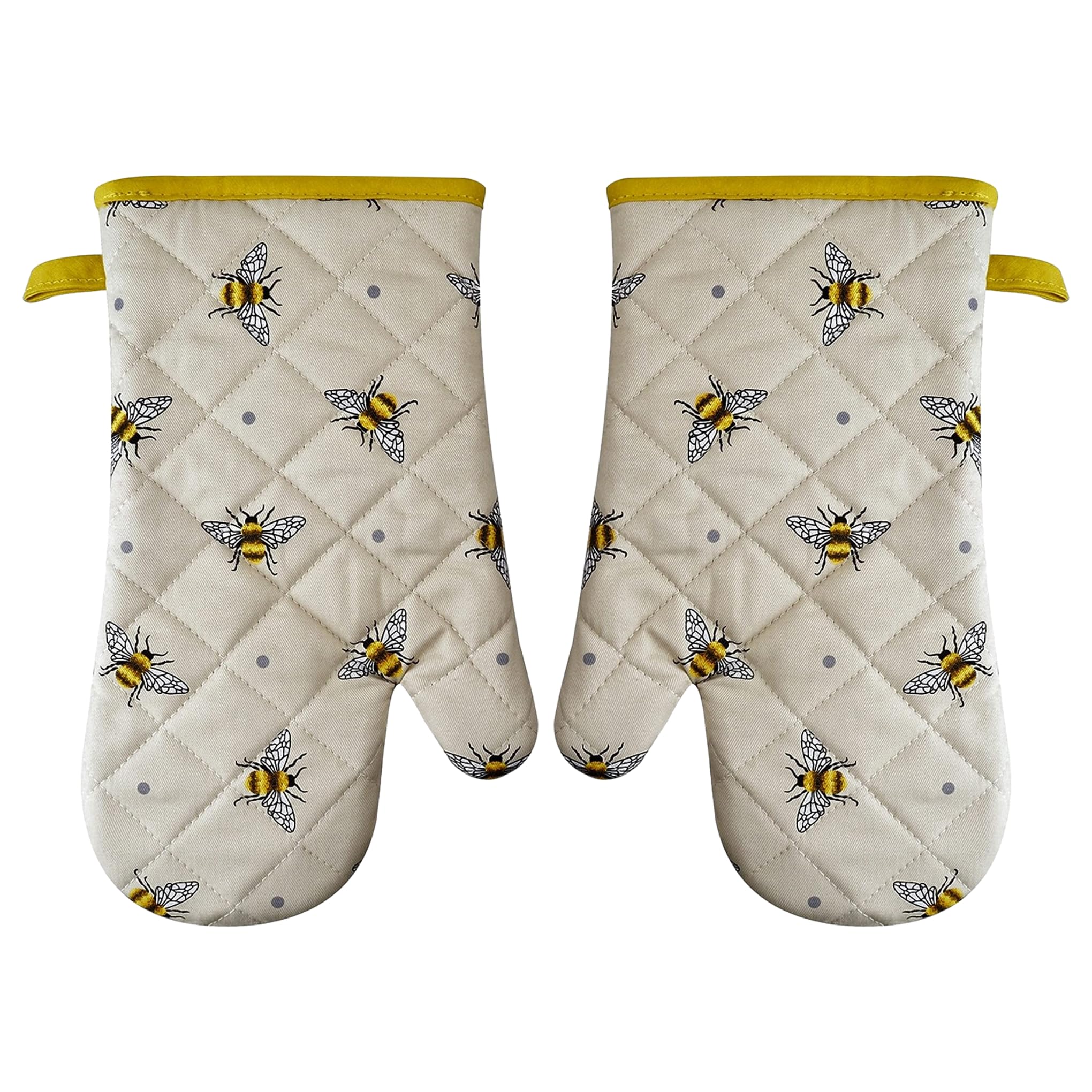 SiXsigma Sports Single Oven Gloves Heat Resistant Kitchen Cooking (Set of 2) - Quick Dry Oven Mitts For Cooking, Baking, BBQ & Grilling Kitchen Accessories Gifts For Women & Men (6Sigma Bees)