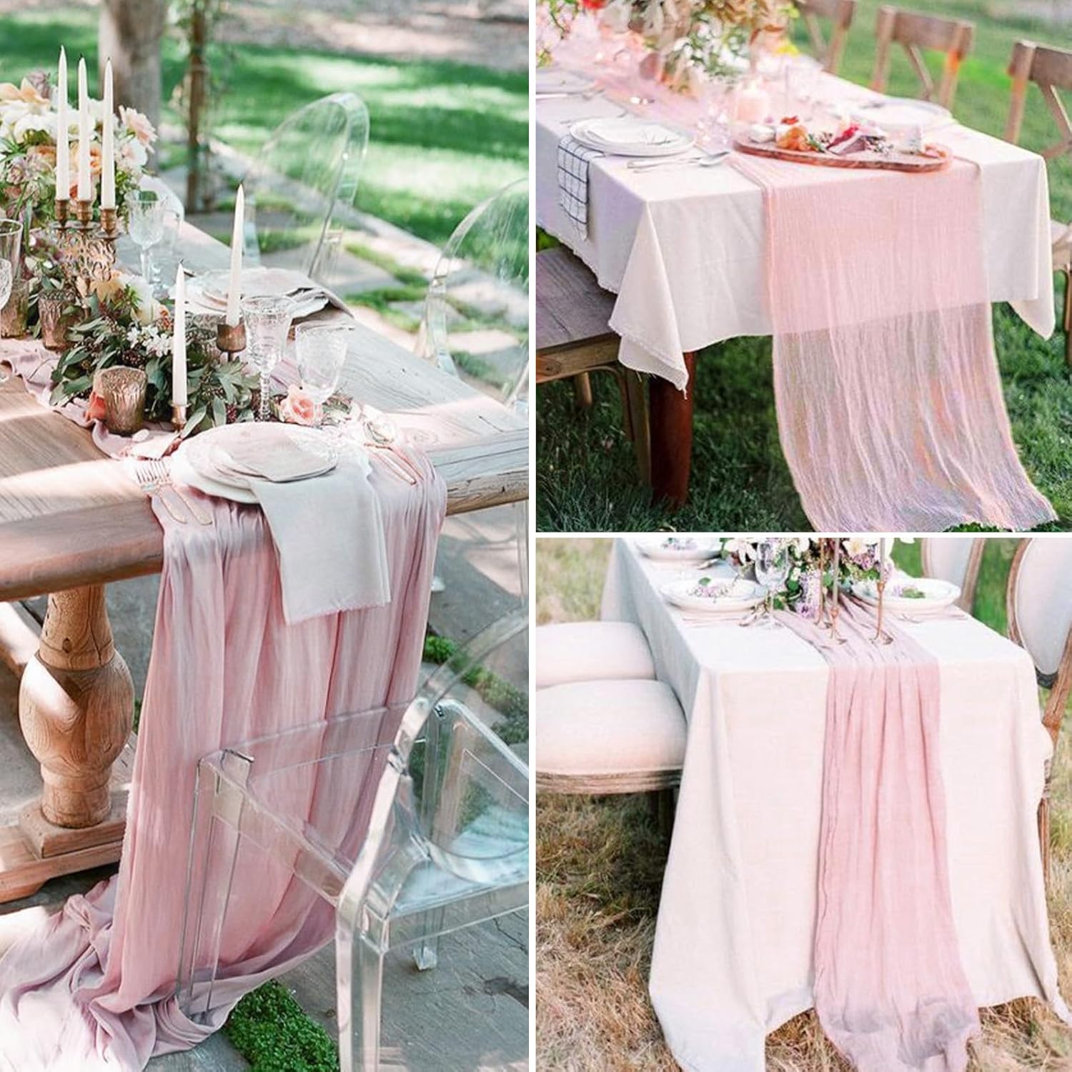 12 Pack Pink Cheesecloth Table Runner 10FT Boho Gauze Fabric Cheese Cloth Table Runner 35 x 120 Inch Rustic Sheer Fabric for Easter Spring Wedding Decor Baby Shower Party Holiday
