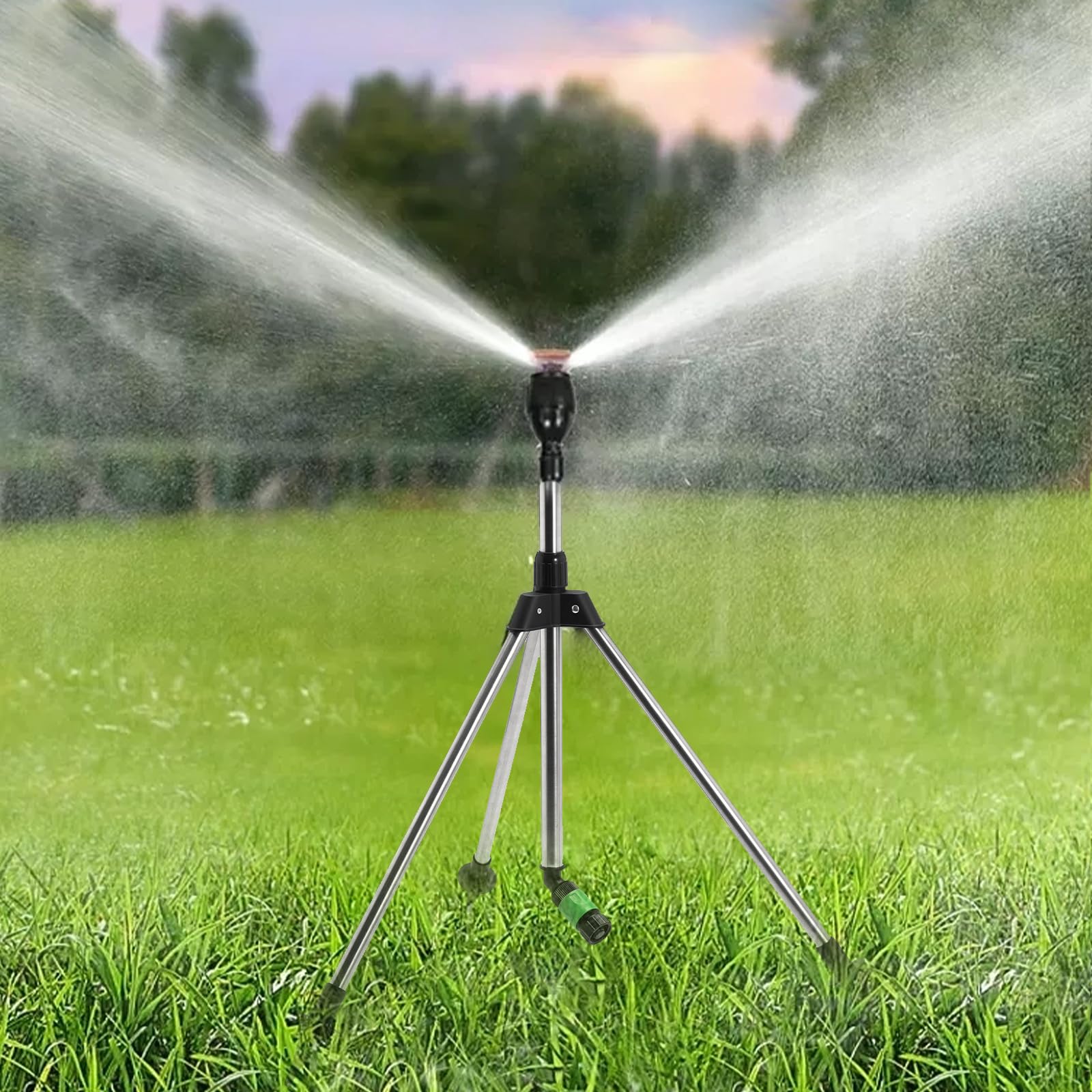 360 Degree Rotating Tripod Water Sprinkler, Stainless Steel Rotary Irrigation Tripod Telescopic Support Sprinkler, Water Sprinklers for Large Area Yard Lawn Garden